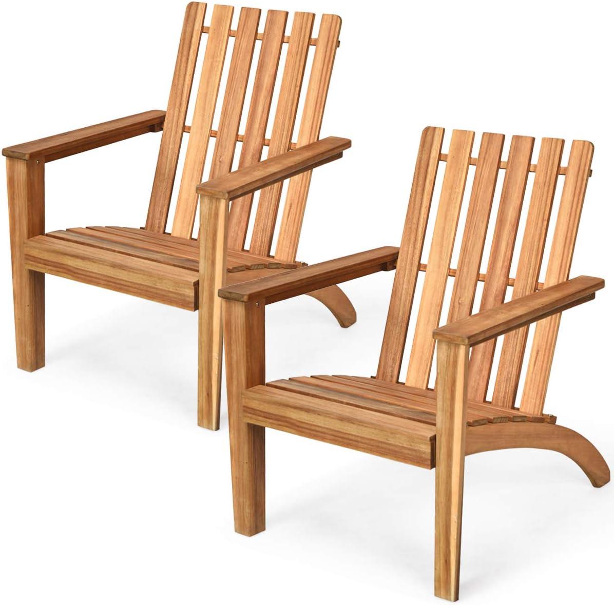 image:imageGiantex Adirondack Chair Set of 4 Acacia Wood Outdoor Chairs 350 lbs Weight Capacity Weather Resistant Campfire Chairs for Lawn Seating Garden Poolside Balcony Patio LoungerWood