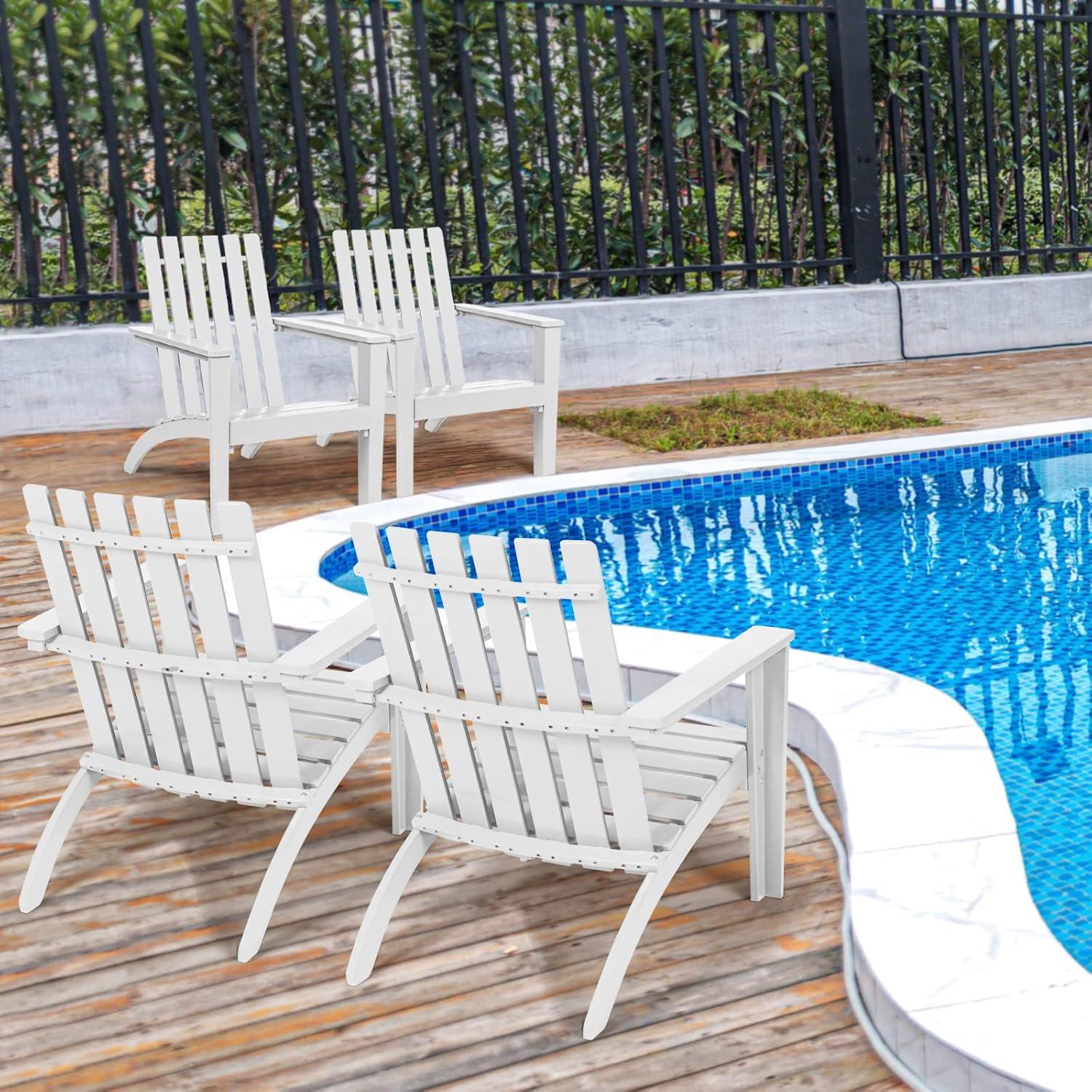 image:imageGiantex Adirondack Chair Set of 4 Acacia Wood Outdoor Chairs 350 lbs Weight Capacity Weather Resistant Campfire Chairs for Lawn Seating Garden Poolside Balcony Patio LoungerWhite
