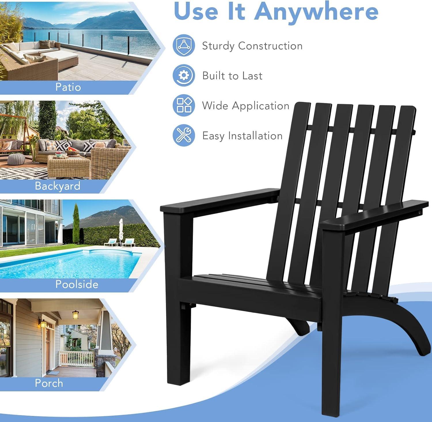image:imageGiantex Adirondack Chair Set of 4 Acacia Wood Outdoor Chairs 350 lbs Weight Capacity Weather Resistant Campfire Chairs for Lawn Seating Garden Poolside Balcony Patio LoungerBlack