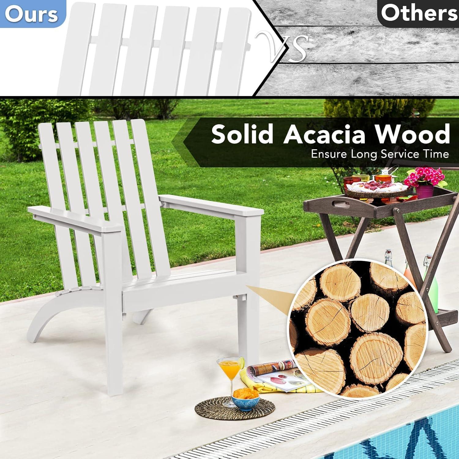 image:imageGiantex Adirondack Chair Set of 4 Acacia Wood Outdoor Chairs 350 lbs Weight Capacity Weather Resistant Campfire Chairs for Lawn Seating Garden Poolside Balcony Patio LoungerWhite
