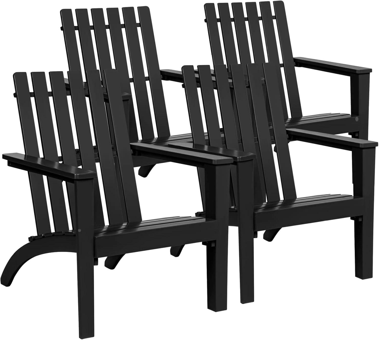 image:imageGiantex Adirondack Chair Set of 4 Acacia Wood Outdoor Chairs 350 lbs Weight Capacity Weather Resistant Campfire Chairs for Lawn Seating Garden Poolside Balcony Patio LoungerBlack