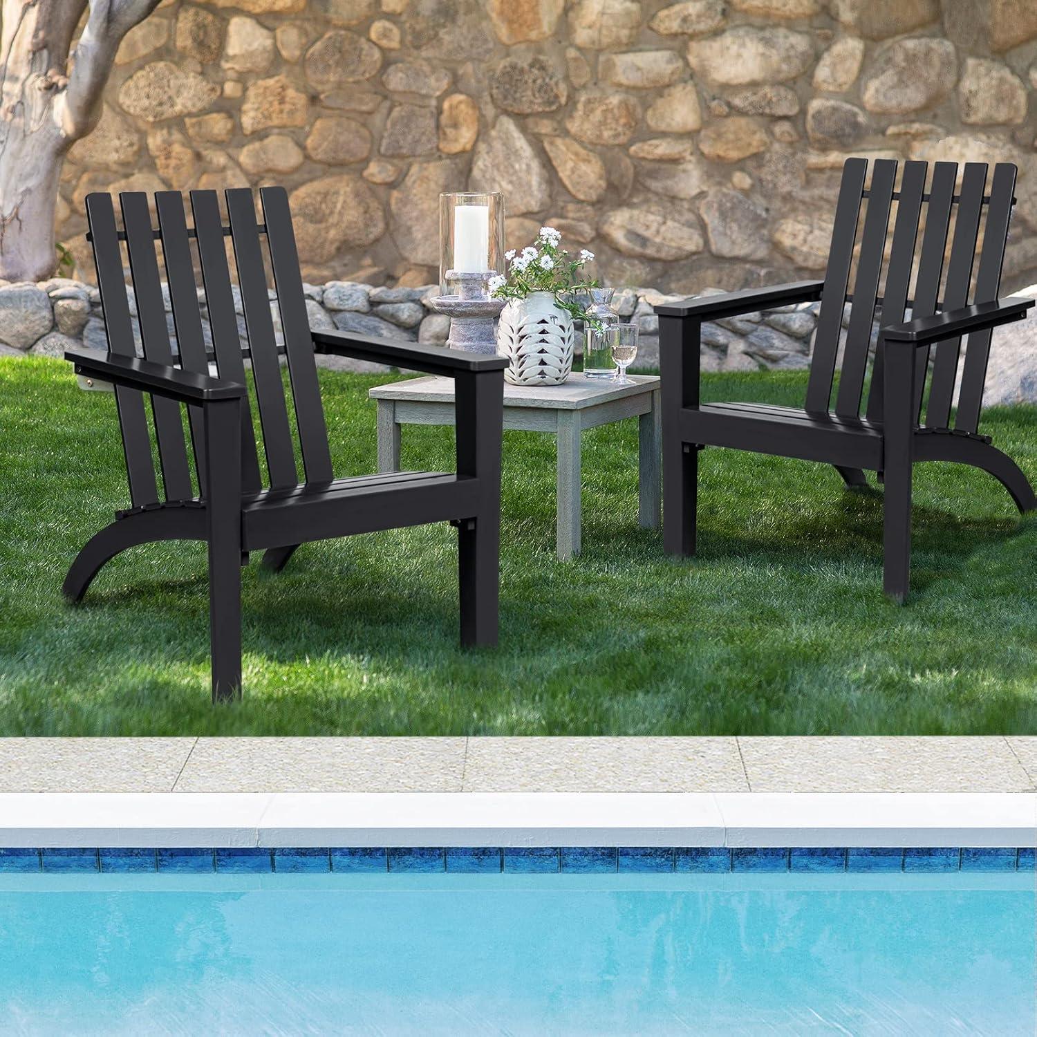 image:imageGiantex Adirondack Chair Set of 4 Acacia Wood Outdoor Chairs 350 lbs Weight Capacity Weather Resistant Campfire Chairs for Lawn Seating Garden Poolside Balcony Patio LoungerBlack