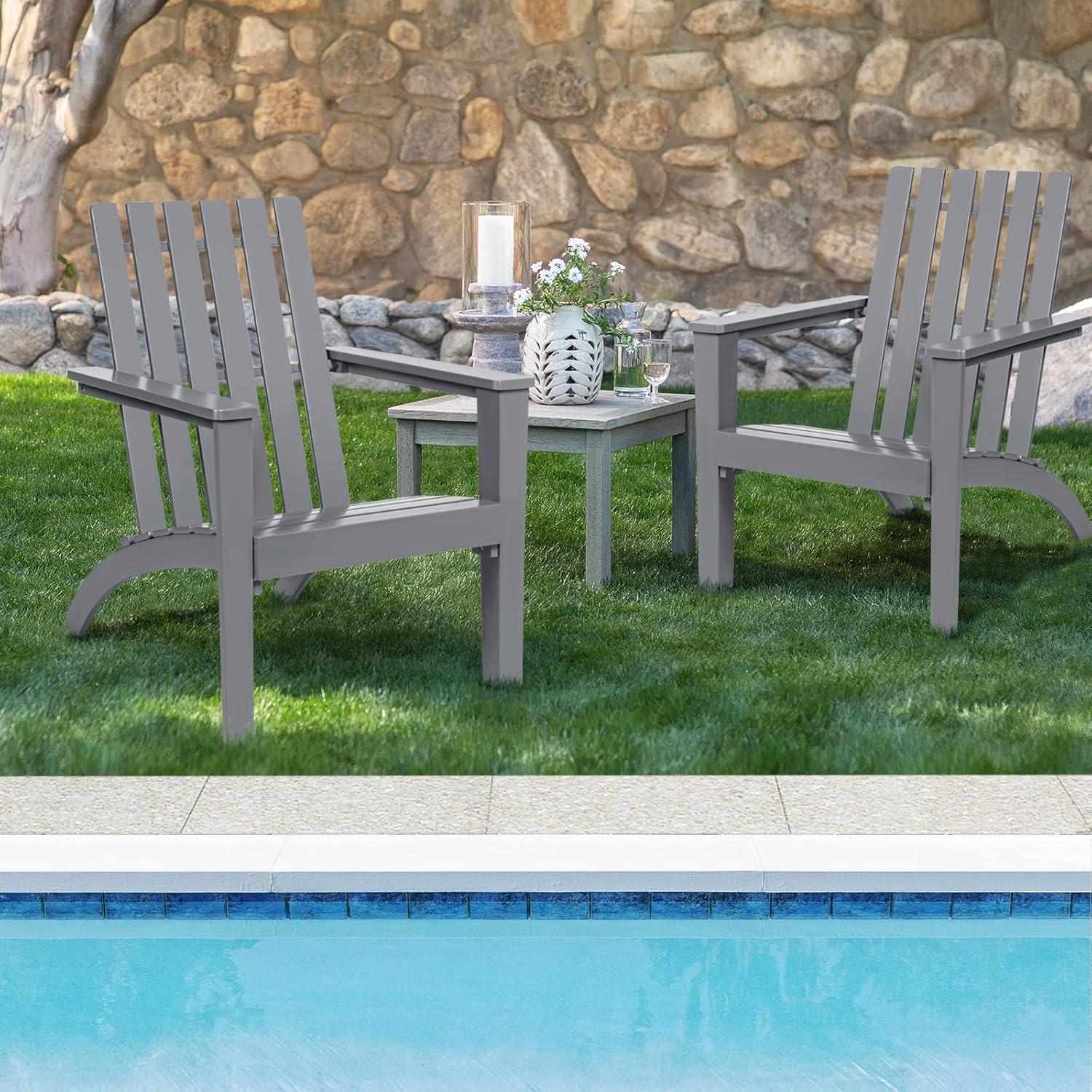 image:imageGiantex Adirondack Chair Set of 4 Acacia Wood Outdoor Chairs 350 lbs Weight Capacity Weather Resistant Campfire Chairs for Lawn Seating Garden Poolside Balcony Patio LoungerGrey