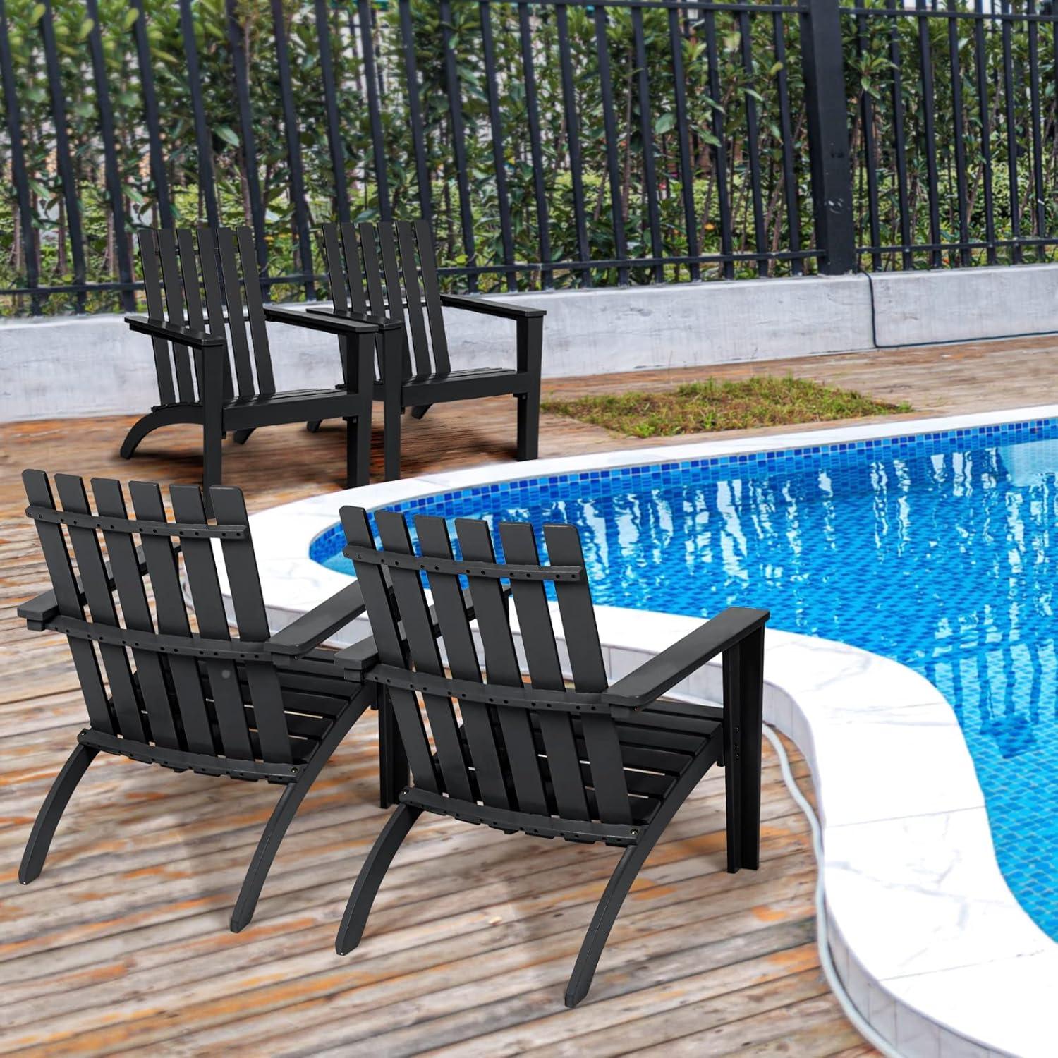 image:imageGiantex Adirondack Chair Set of 4 Acacia Wood Outdoor Chairs 350 lbs Weight Capacity Weather Resistant Campfire Chairs for Lawn Seating Garden Poolside Balcony Patio LoungerBlack