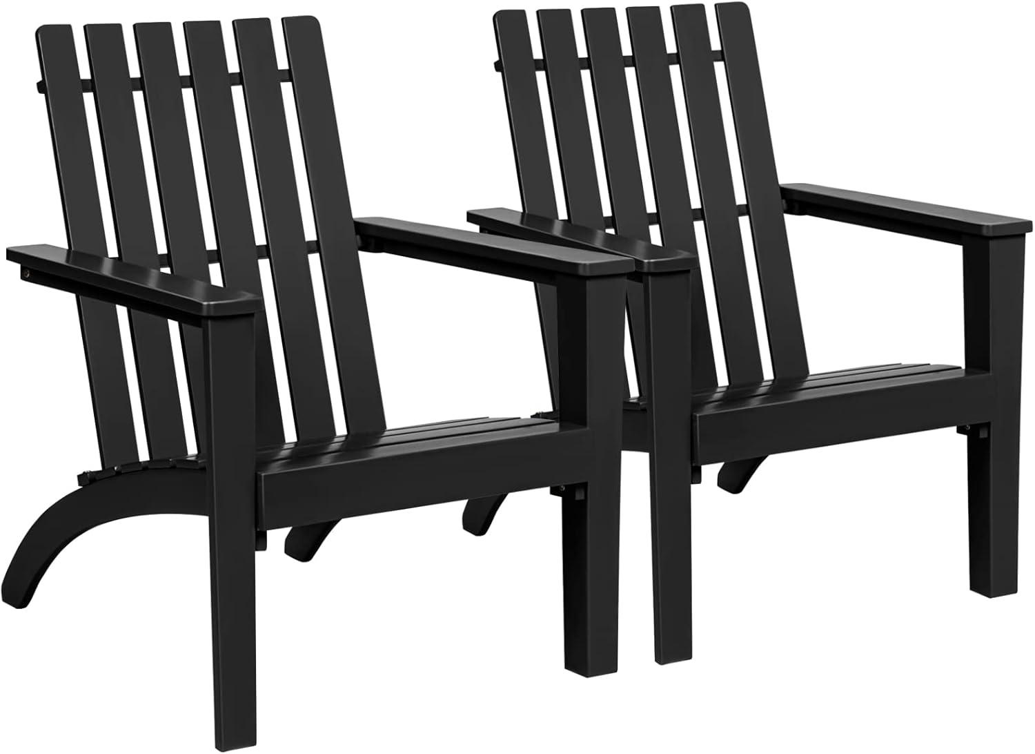 image:imageGiantex Adirondack Chair Set of 4 Acacia Wood Outdoor Chairs 350 lbs Weight Capacity Weather Resistant Campfire Chairs for Lawn Seating Garden Poolside Balcony Patio LoungerBlack