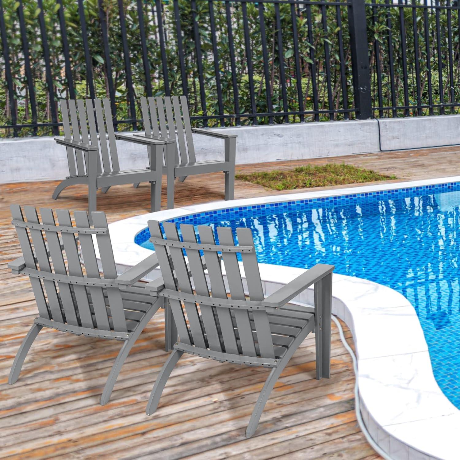 image:imageGiantex Adirondack Chair Set of 4 Acacia Wood Outdoor Chairs 350 lbs Weight Capacity Weather Resistant Campfire Chairs for Lawn Seating Garden Poolside Balcony Patio LoungerGrey