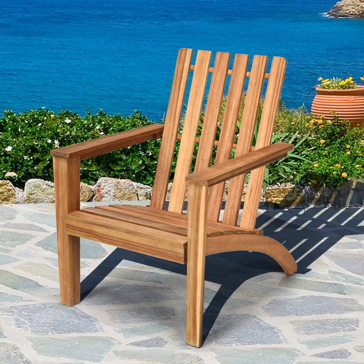 image:imageGiantex Adirondack Chair Set of 4 Acacia Wood Outdoor Chairs 350 lbs Weight Capacity Weather Resistant Campfire Chairs for Lawn Seating Garden Poolside Balcony Patio LoungerWood
