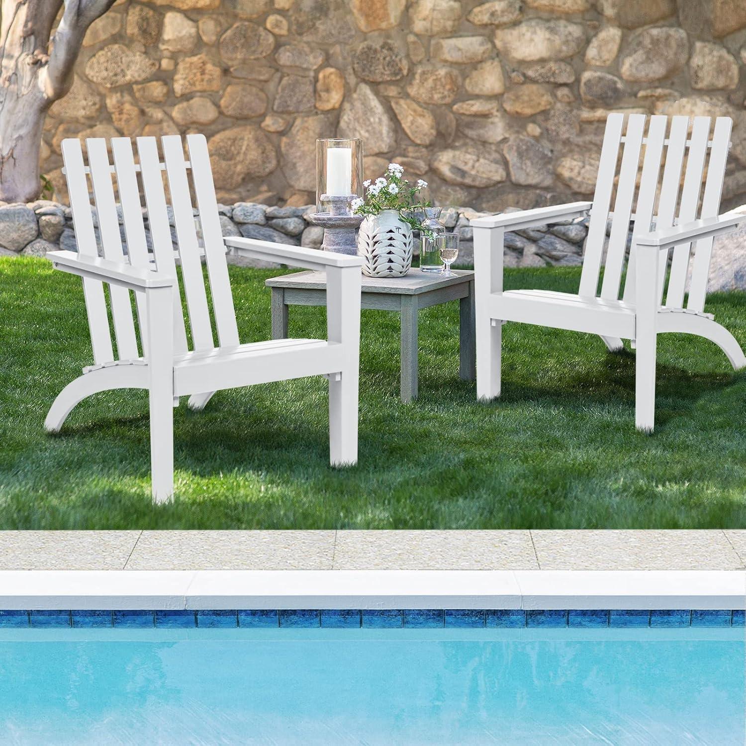 image:imageGiantex Adirondack Chair Set of 4 Acacia Wood Outdoor Chairs 350 lbs Weight Capacity Weather Resistant Campfire Chairs for Lawn Seating Garden Poolside Balcony Patio LoungerWhite
