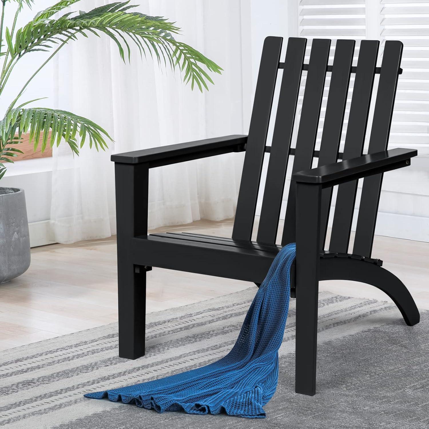 image:imageGiantex Adirondack Chair Set of 4 Acacia Wood Outdoor Chairs 350 lbs Weight Capacity Weather Resistant Campfire Chairs for Lawn Seating Garden Poolside Balcony Patio LoungerBlack