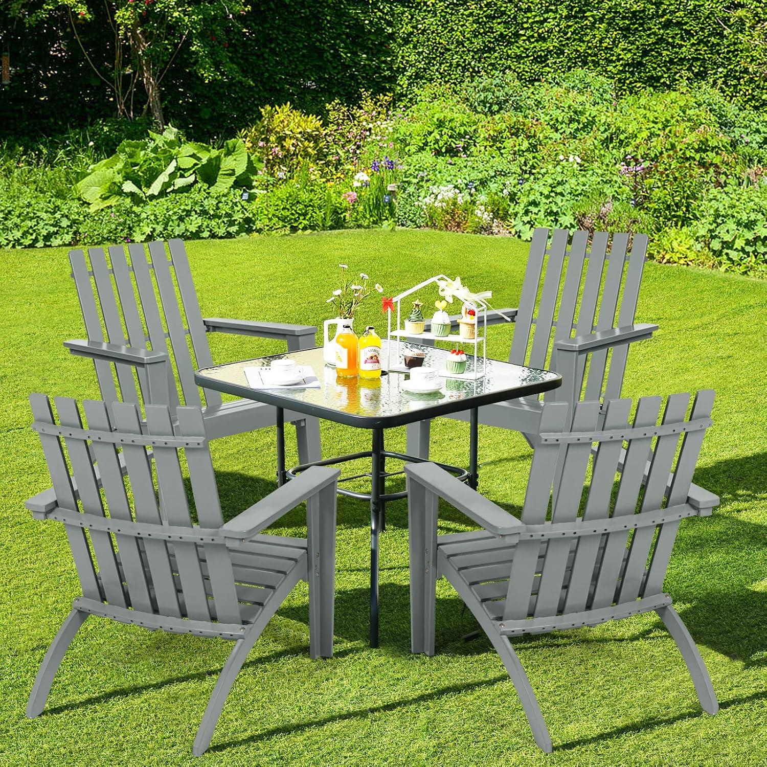 image:imageGiantex Adirondack Chair Set of 4 Acacia Wood Outdoor Chairs 350 lbs Weight Capacity Weather Resistant Campfire Chairs for Lawn Seating Garden Poolside Balcony Patio LoungerGrey