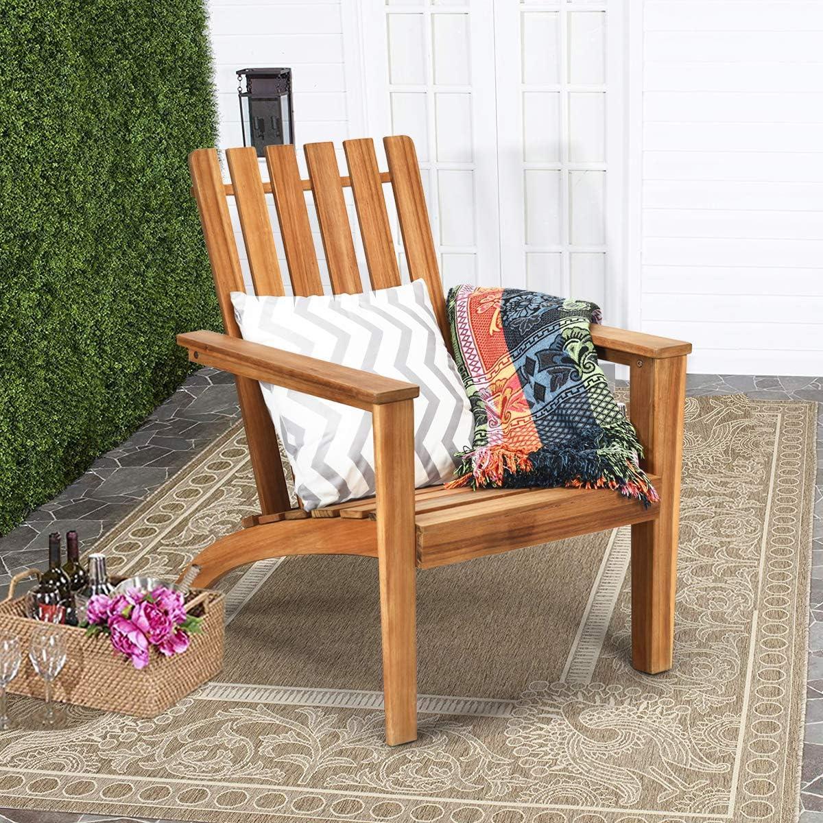 image:imageGiantex Adirondack Chair Set of 4 Acacia Wood Outdoor Chairs 350 lbs Weight Capacity Weather Resistant Campfire Chairs for Lawn Seating Garden Poolside Balcony Patio LoungerWood