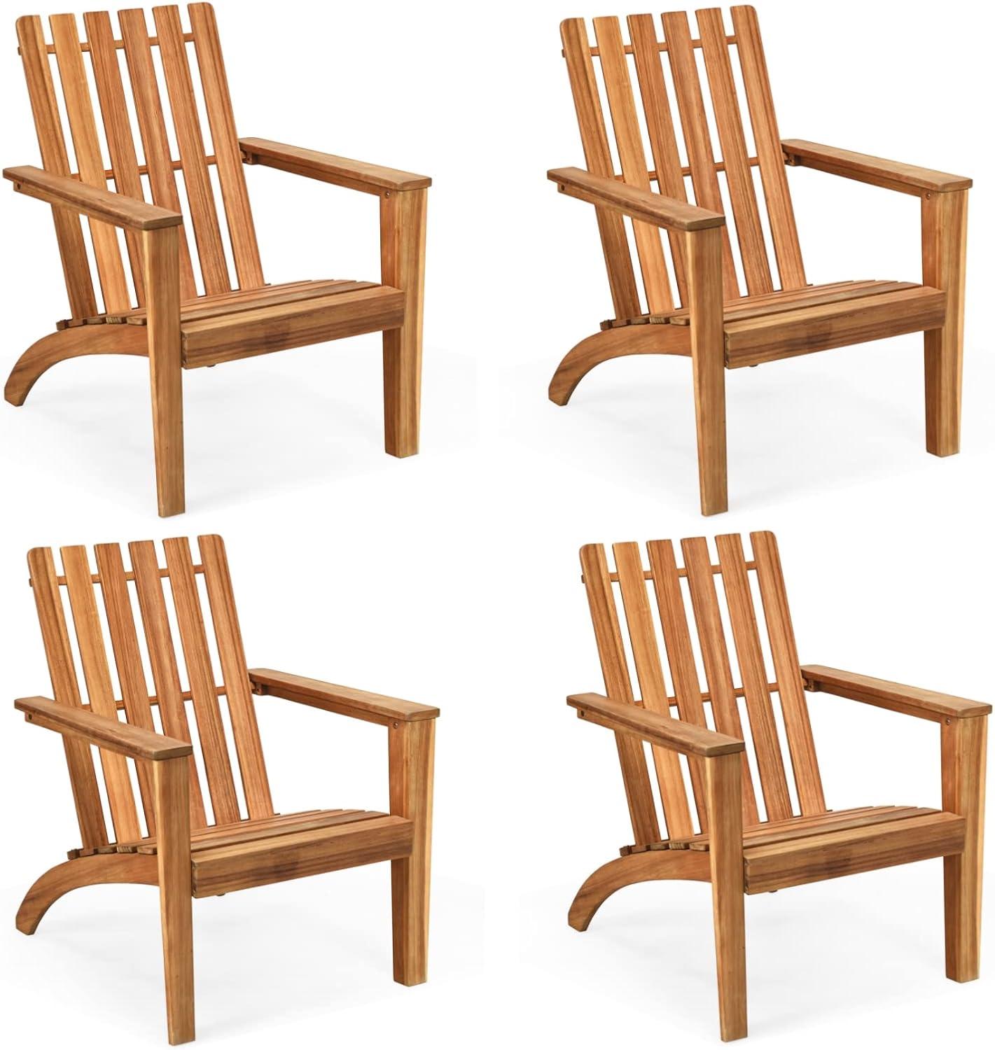 image:imageGiantex Adirondack Chair Set of 4 Acacia Wood Outdoor Chairs 350 lbs Weight Capacity Weather Resistant Campfire Chairs for Lawn Seating Garden Poolside Balcony Patio LoungerWood