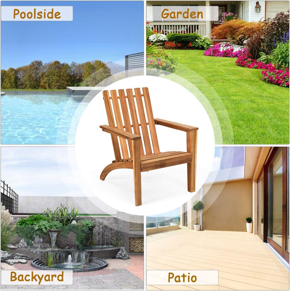 image:imageGiantex Adirondack Chair Set of 4 Acacia Wood Outdoor Chairs 350 lbs Weight Capacity Weather Resistant Campfire Chairs for Lawn Seating Garden Poolside Balcony Patio LoungerWood