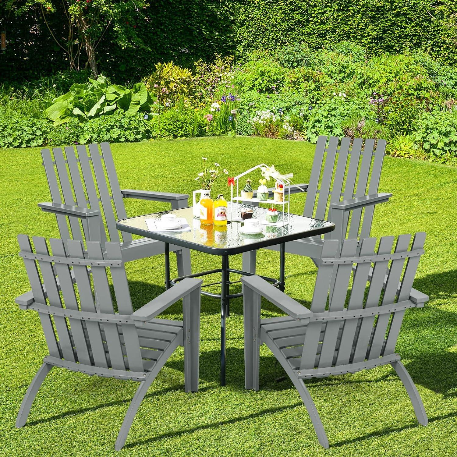 image:imageGiantex Adirondack Chair Set of 4 Acacia Wood Outdoor Chairs 350 lbs Weight Capacity Weather Resistant Campfire Chairs for Lawn Seating Garden Poolside Balcony Patio LoungerGrey
