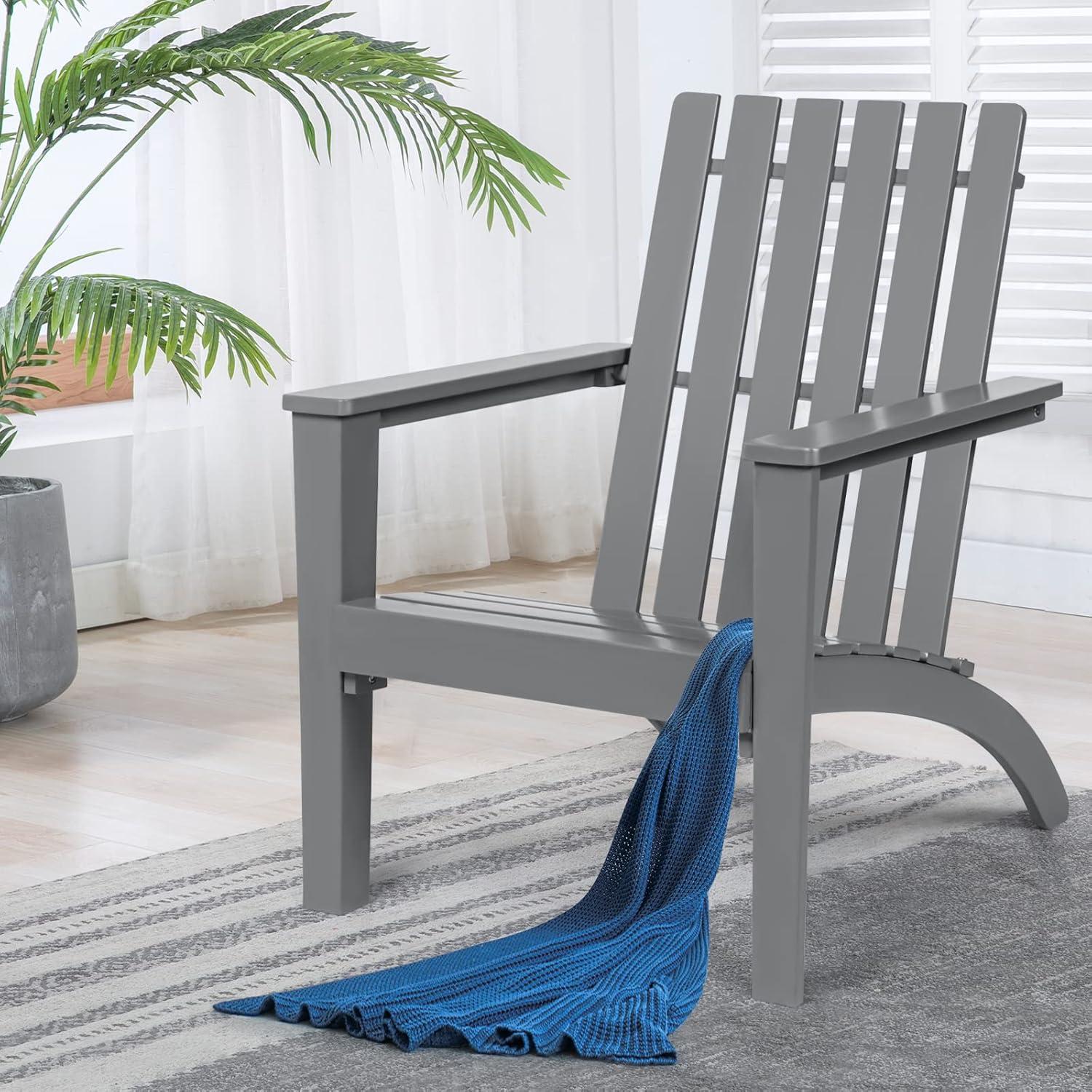 image:imageGiantex Adirondack Chair Set of 4 Acacia Wood Outdoor Chairs 350 lbs Weight Capacity Weather Resistant Campfire Chairs for Lawn Seating Garden Poolside Balcony Patio LoungerGrey
