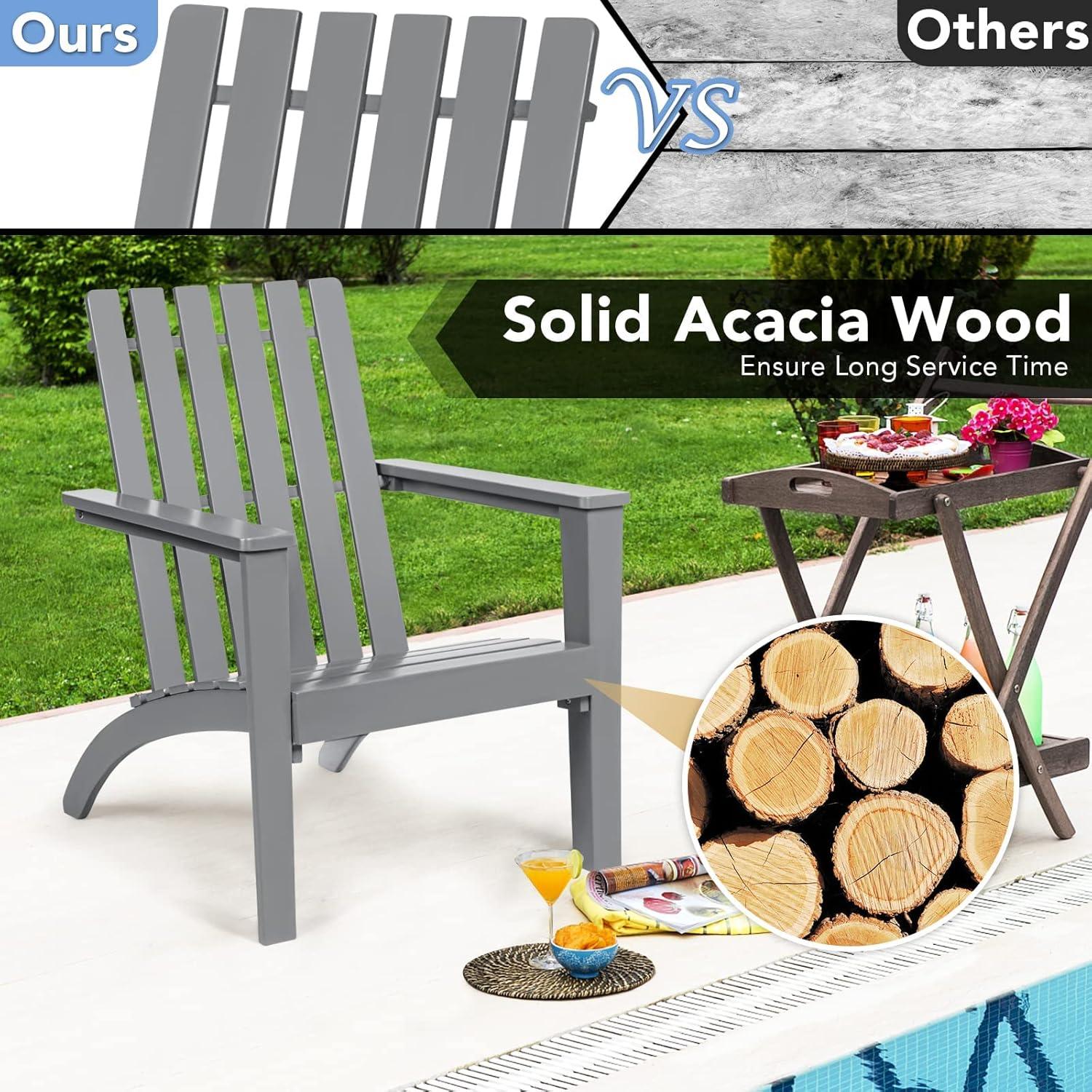 image:imageGiantex Adirondack Chair Set of 4 Acacia Wood Outdoor Chairs 350 lbs Weight Capacity Weather Resistant Campfire Chairs for Lawn Seating Garden Poolside Balcony Patio LoungerGrey