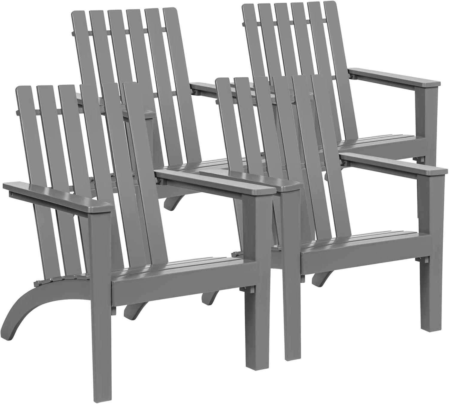 image:imageGiantex Adirondack Chair Set of 4 Acacia Wood Outdoor Chairs 350 lbs Weight Capacity Weather Resistant Campfire Chairs for Lawn Seating Garden Poolside Balcony Patio LoungerGrey