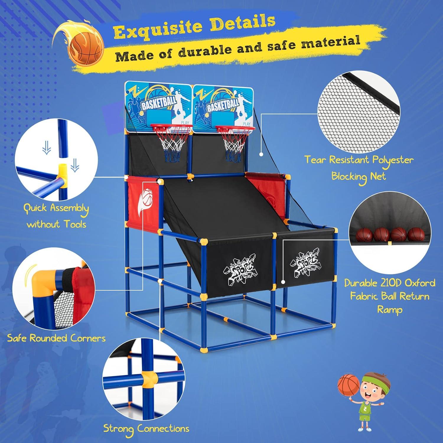 image:imageGiantex Arcade Basketball Hoop for Kids Indoor Outdoor 2 Player Dual Shot Basketball Arcade Game with 4 Balls and Ball Pump Great Gift for Boys and Girls Ages 3