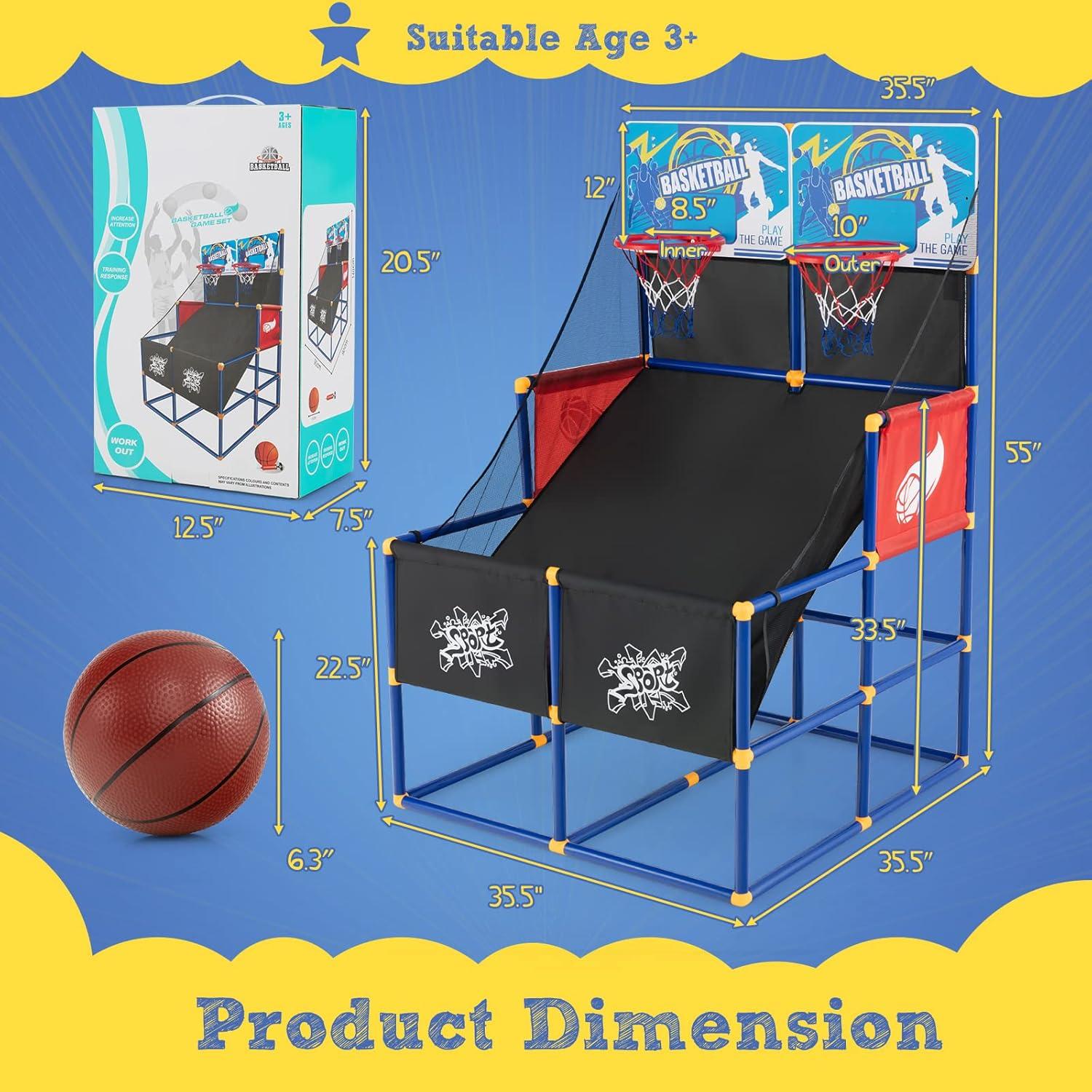 image:imageGiantex Arcade Basketball Hoop for Kids Indoor Outdoor 2 Player Dual Shot Basketball Arcade Game with 4 Balls and Ball Pump Great Gift for Boys and Girls Ages 3