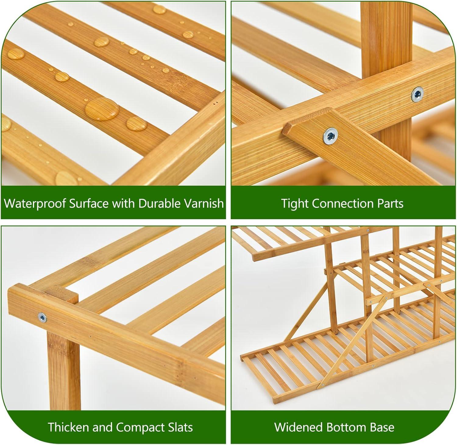 image:imageGiantex Bamboo 5 Tier 10 Potted Plant Stand Indoor Outdoor Multiple Flower Pot Holder Display Rack 39 High Wood Plant Shelf for Living Room Corner Balcony Garden Office Natural