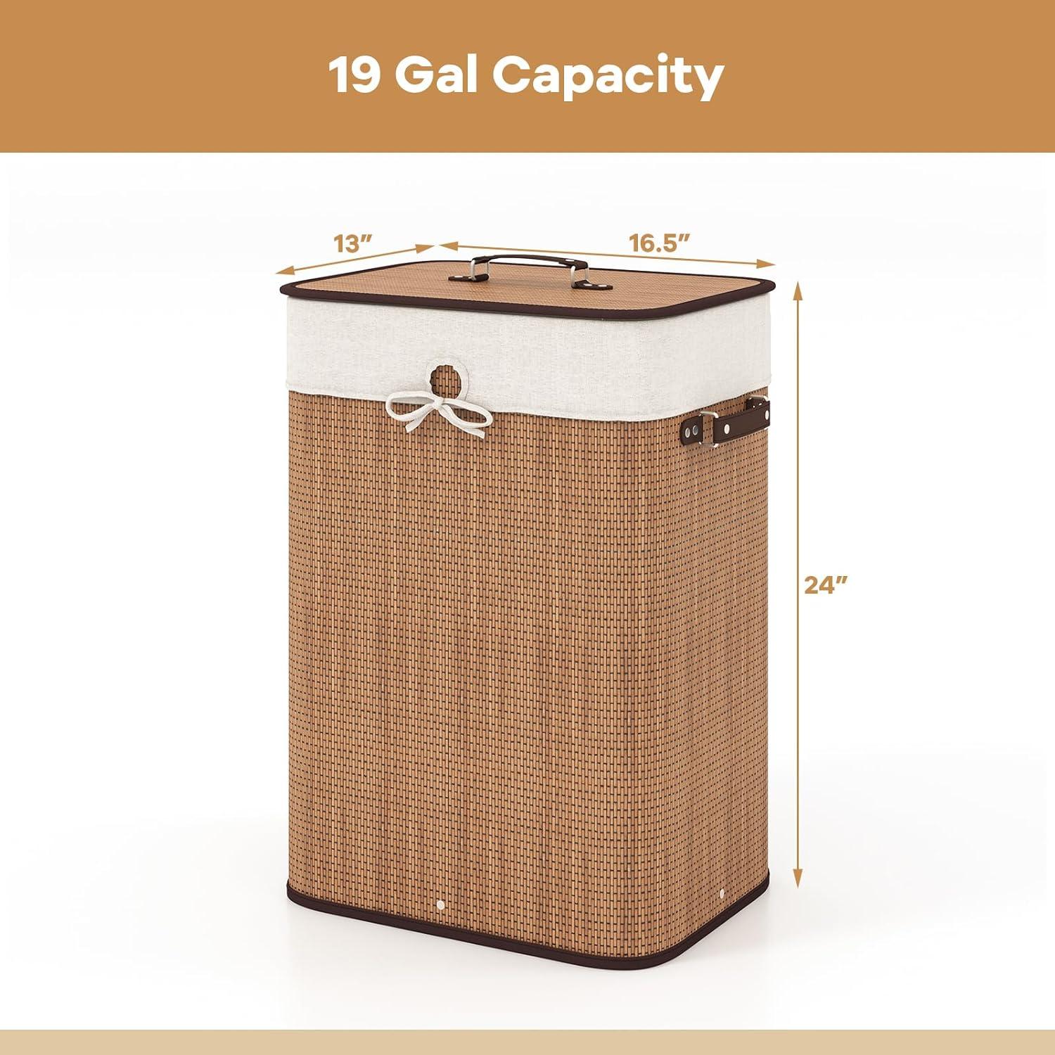 image:imageGiantex Bamboo Laundry Hamper with Lid 72L Large amp Tall Clothes Hamper with Removable Liner amp Handles Rectangular Laundry Basket for Small Spaces Laundry Room Bedroom BrownBamboo