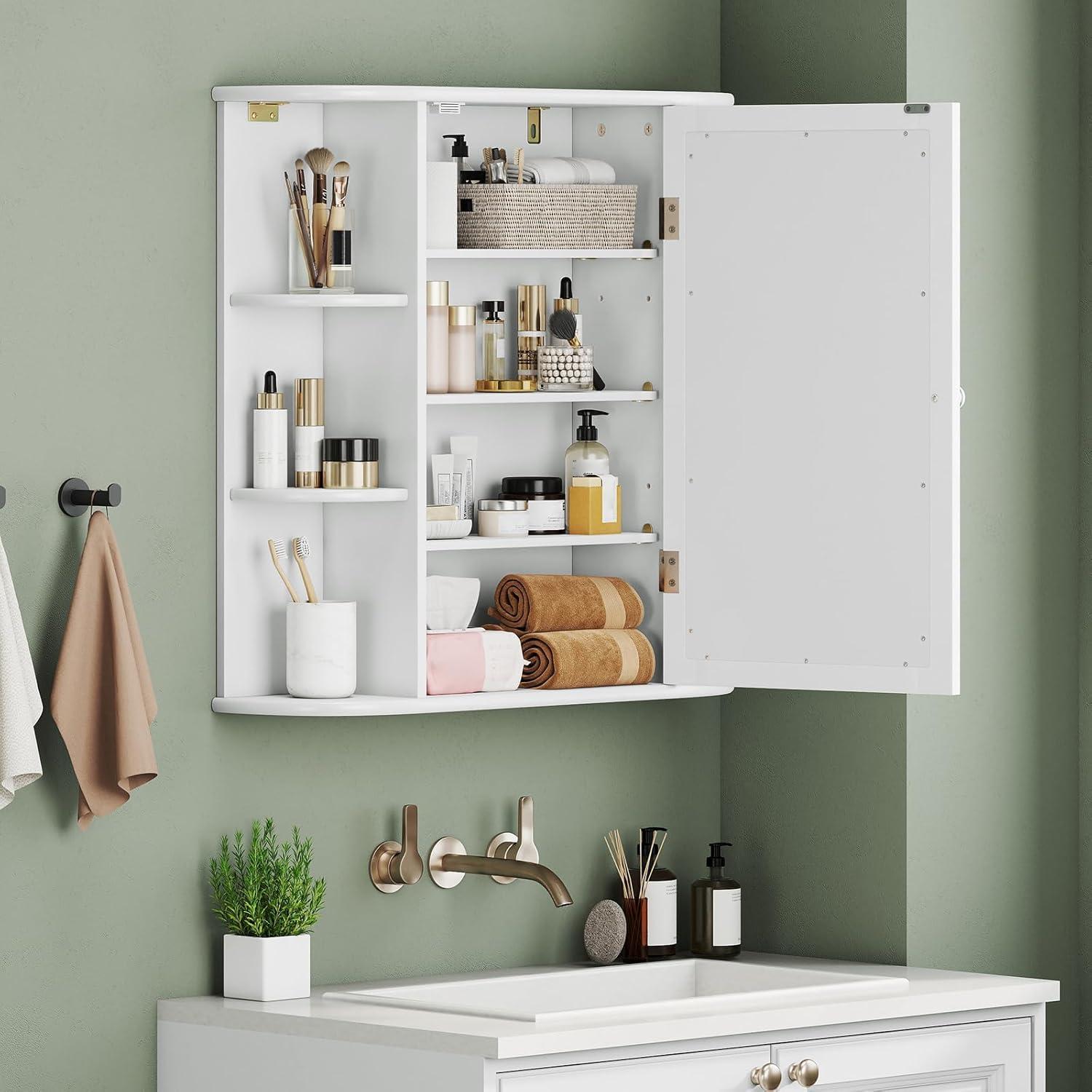 image:imageGiantex Bathroom Medicine Cabinet Wall Mounted Bathroom Mirror Cabinet with Mirrored Door amp 4 Interior Shelves 6 Open Shelves Mounting Hardware SpaceSaving Storage Cabinet WhiteWhite