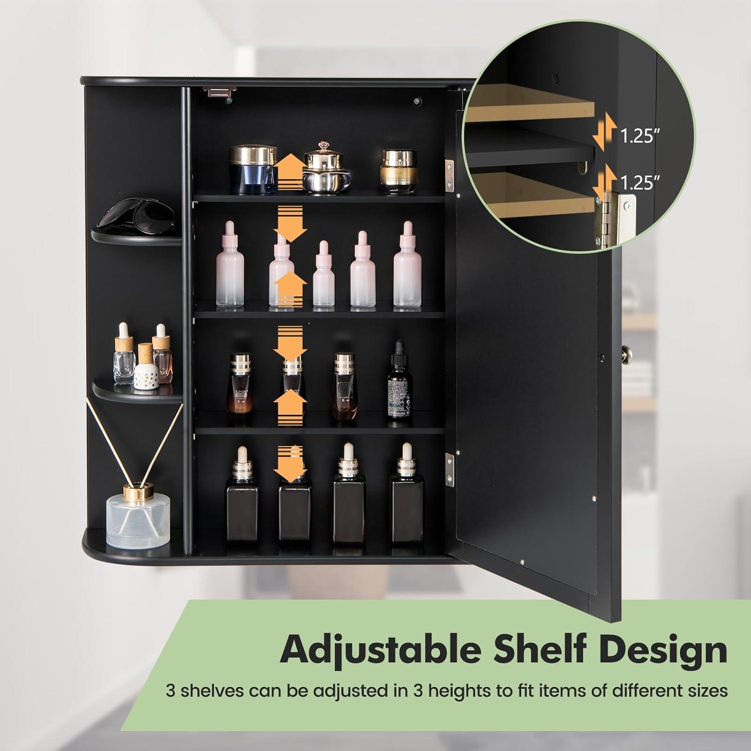 image:imageGiantex Bathroom Medicine Cabinet Wall Mounted Bathroom Mirror Cabinet with Mirrored Door amp 4 Interior Shelves 6 Open Shelves Mounting Hardware SpaceSaving Storage Cabinet WhiteBlack
