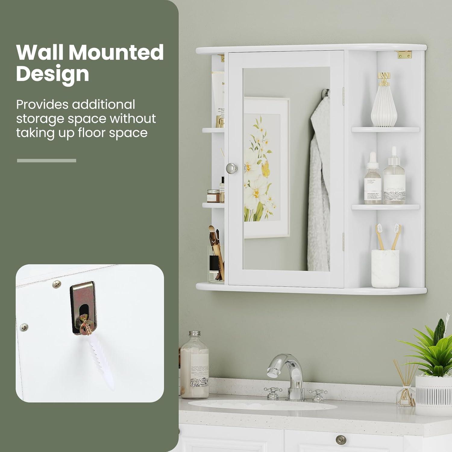 image:imageGiantex Bathroom Medicine Cabinet Wall Mounted Bathroom Mirror Cabinet with Mirrored Door amp 4 Interior Shelves 6 Open Shelves Mounting Hardware SpaceSaving Storage Cabinet WhiteWhite