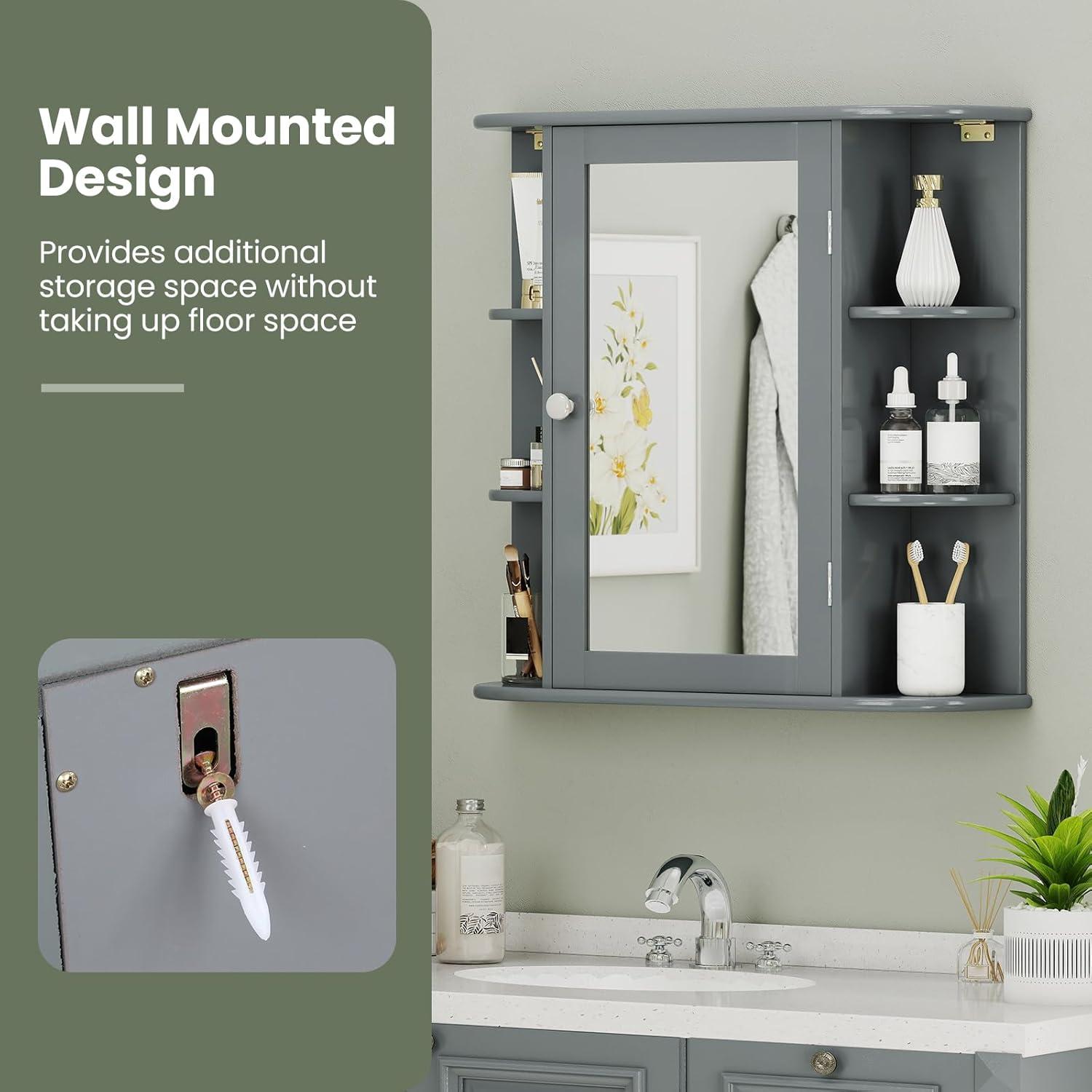 image:imageGiantex Bathroom Medicine Cabinet Wall Mounted Bathroom Mirror Cabinet with Mirrored Door amp 4 Interior Shelves 6 Open Shelves Mounting Hardware SpaceSaving Storage Cabinet WhiteGrey