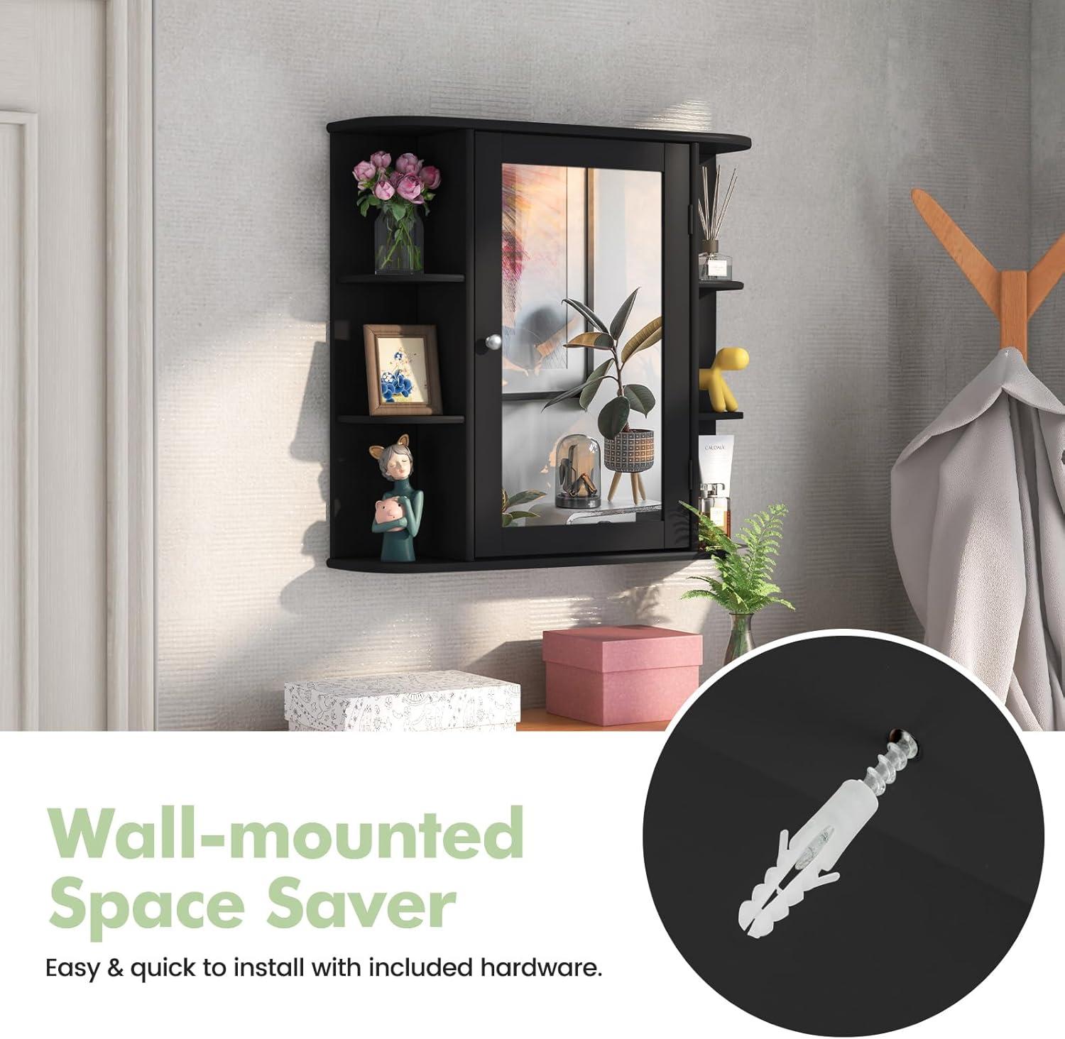 image:imageGiantex Bathroom Medicine Cabinet Wall Mounted Bathroom Mirror Cabinet with Mirrored Door amp 4 Interior Shelves 6 Open Shelves Mounting Hardware SpaceSaving Storage Cabinet WhiteBlack