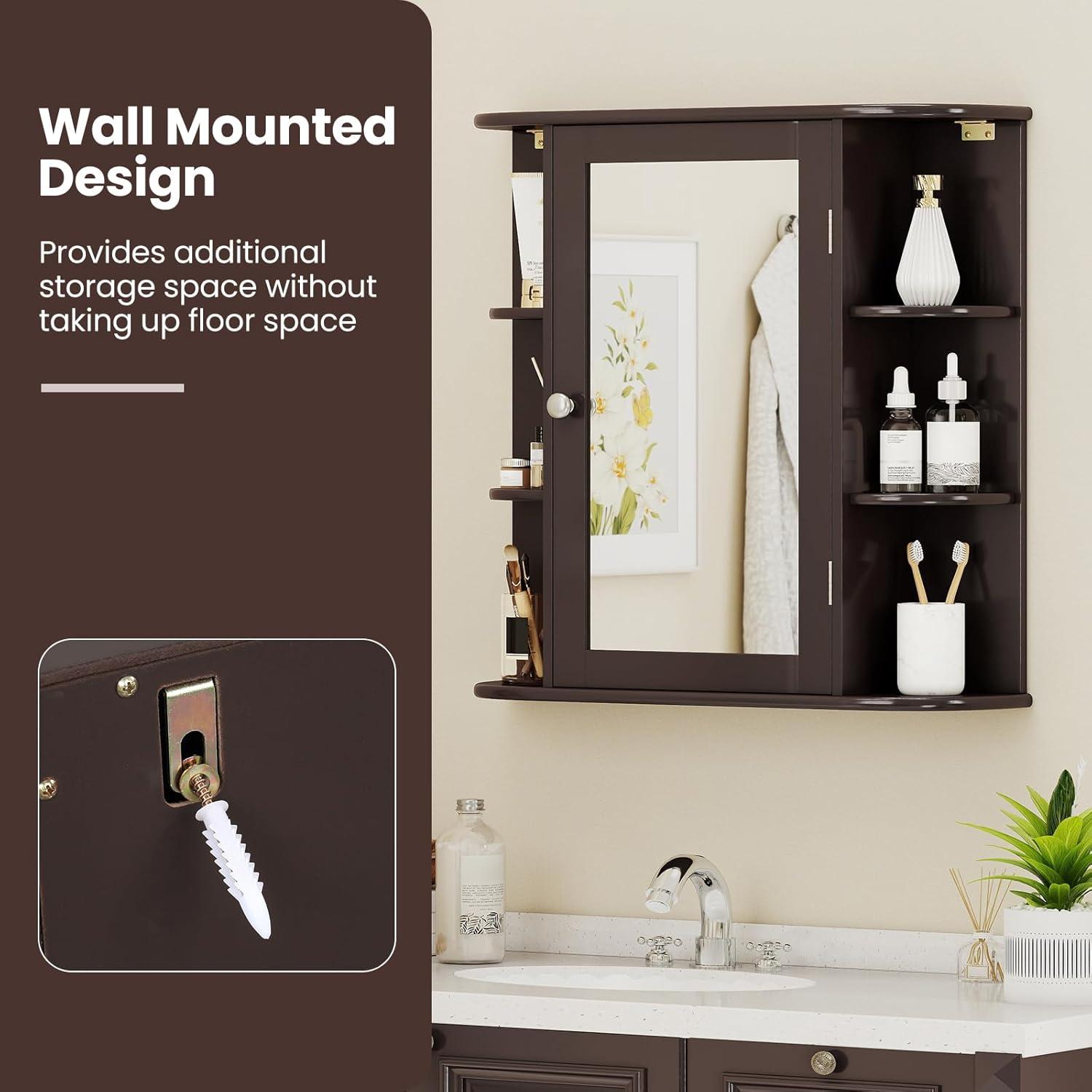 image:imageGiantex Bathroom Medicine Cabinet Wall Mounted Bathroom Mirror Cabinet with Mirrored Door amp 4 Interior Shelves 6 Open Shelves Mounting Hardware SpaceSaving Storage Cabinet WhiteBrown