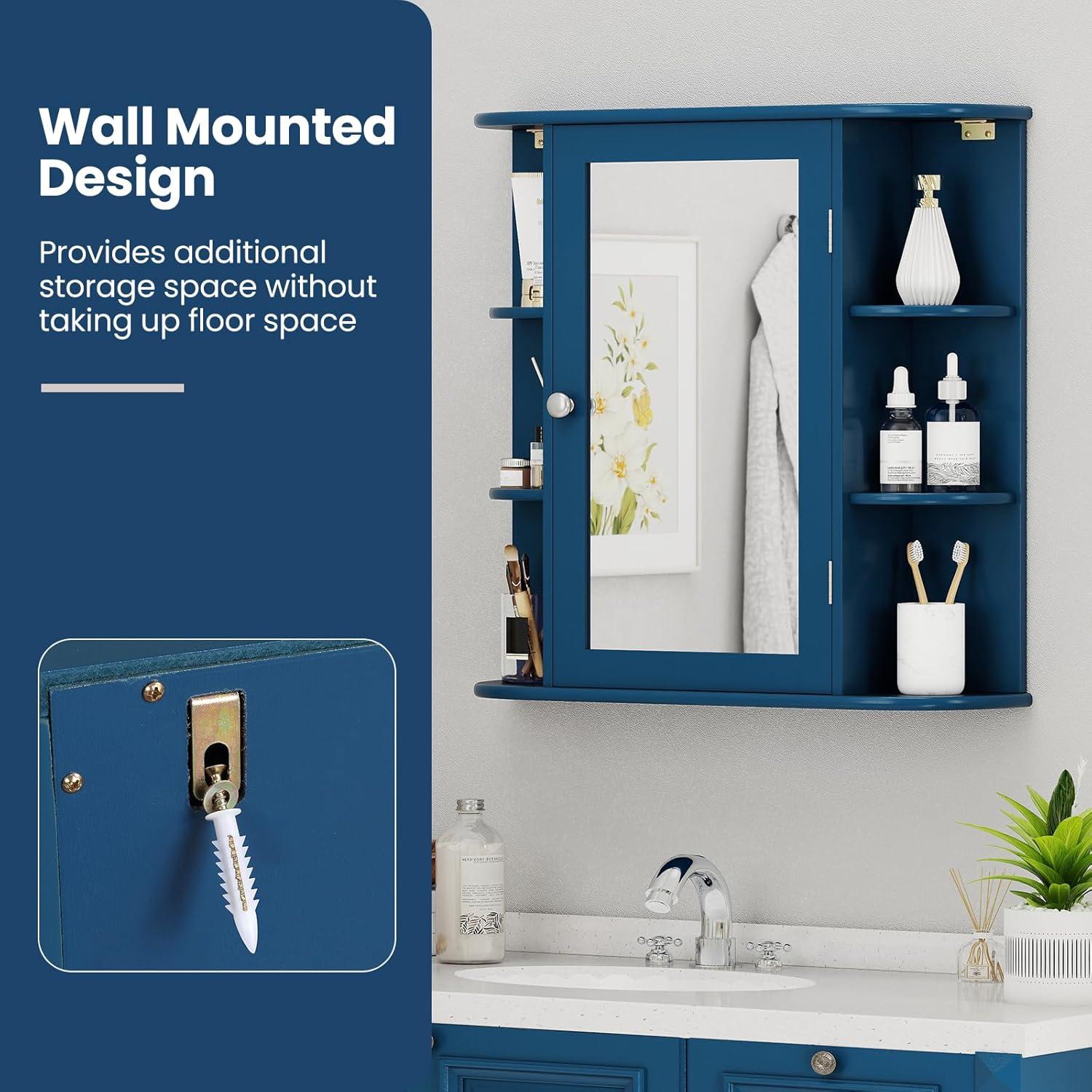 image:imageGiantex Bathroom Medicine Cabinet Wall Mounted Bathroom Mirror Cabinet with Mirrored Door amp 4 Interior Shelves 6 Open Shelves Mounting Hardware SpaceSaving Storage Cabinet WhiteBlue