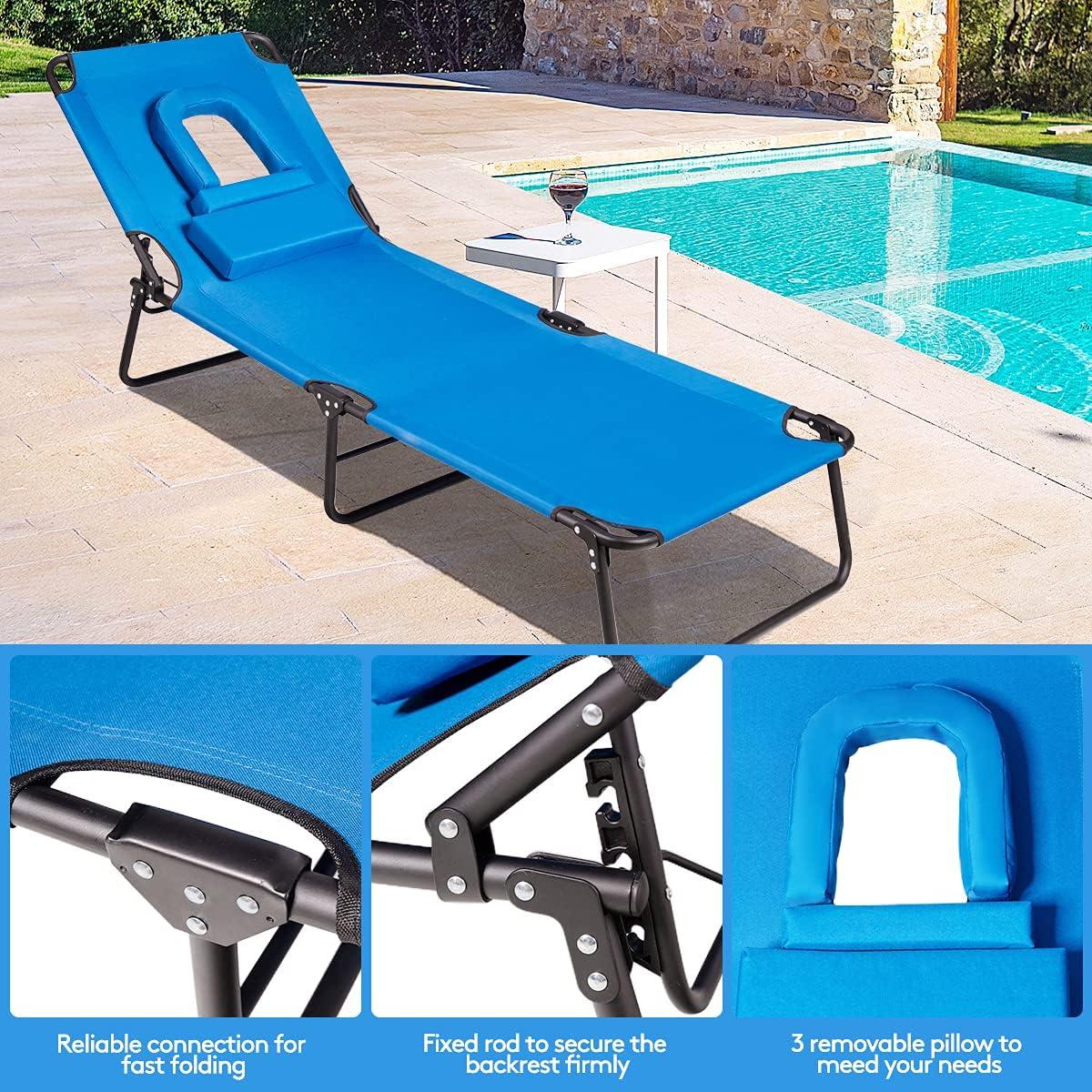image:imageGiantex Beach Lounge Chair Chaise Lounge Chairs for Outside with Hole for Face3 Adjustable PositionsReclining Folding Lightweight Patio Lawn Chairs for Sunbathing Tanning Chair1NavyNavy
