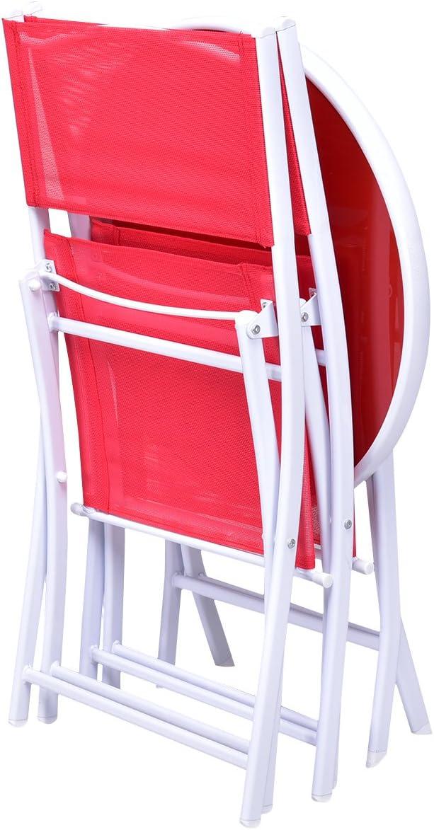 image:imageGiantex Bistro Table Set 3 Piece Patio Bistro Set Outdoor Folding Table and Chairs Foldable Patio Dining Set Porch Furniture Set Garden Backyard Metal Frame No Assembly BlackRed