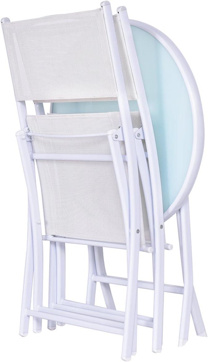 image:imageGiantex Bistro Table Set 3 Piece Patio Bistro Set Outdoor Folding Table and Chairs Foldable Patio Dining Set Porch Furniture Set Garden Backyard Metal Frame No Assembly BlackWhite