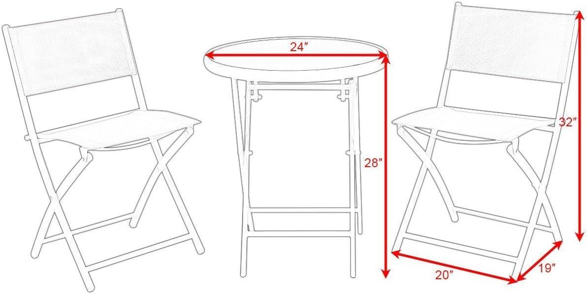 image:imageGiantex Bistro Table Set 3 Piece Patio Bistro Set Outdoor Folding Table and Chairs Foldable Patio Dining Set Porch Furniture Set Garden Backyard Metal Frame No Assembly BlackWhite