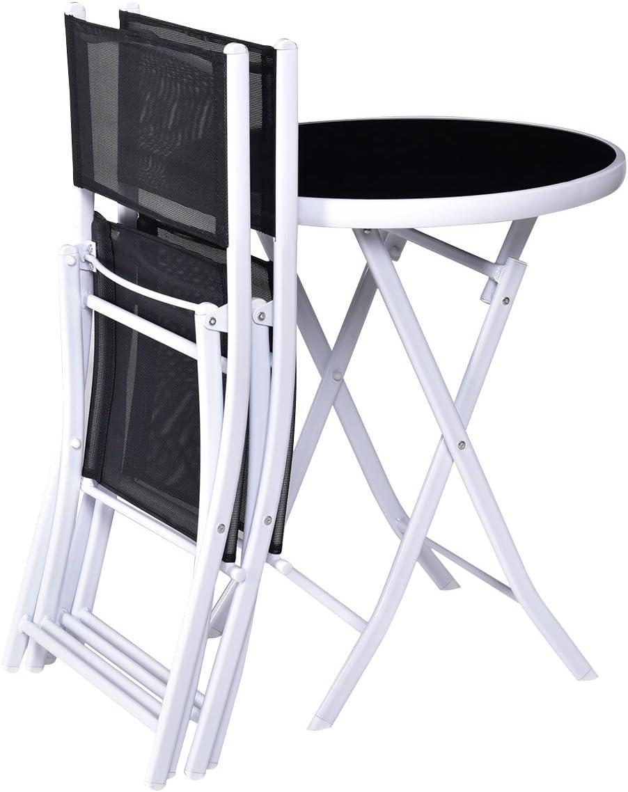 image:imageGiantex Bistro Table Set 3 Piece Patio Bistro Set Outdoor Folding Table and Chairs Foldable Patio Dining Set Porch Furniture Set Garden Backyard Metal Frame No Assembly BlackBlack