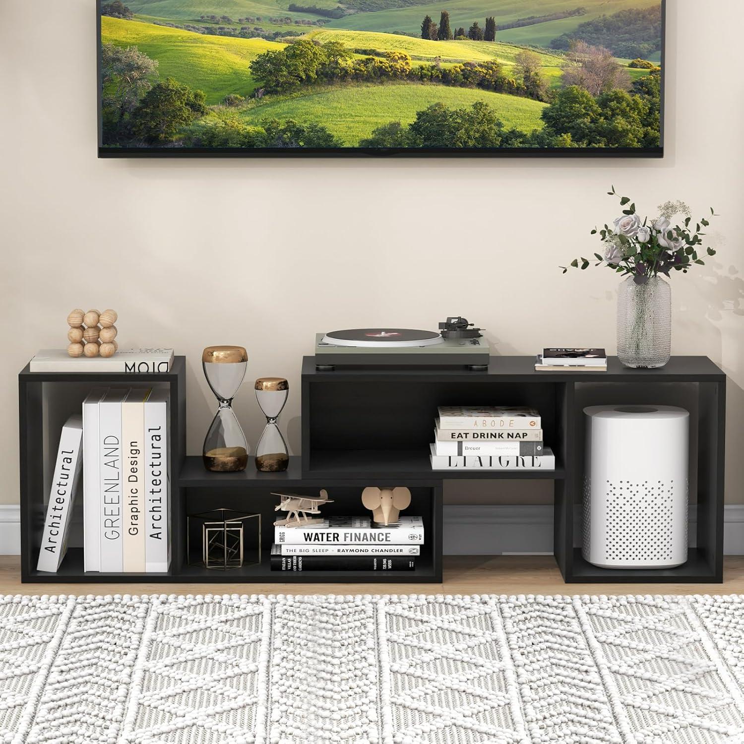 image:imageGiantex Bookshelf TV Stand for TVs up to 55 2 Pieces FreeCombination Entertainment Center with Storage Cubes Modern Media TV Console Table Open Storage Bookcase for Living Room Bedroom WhiteBlack