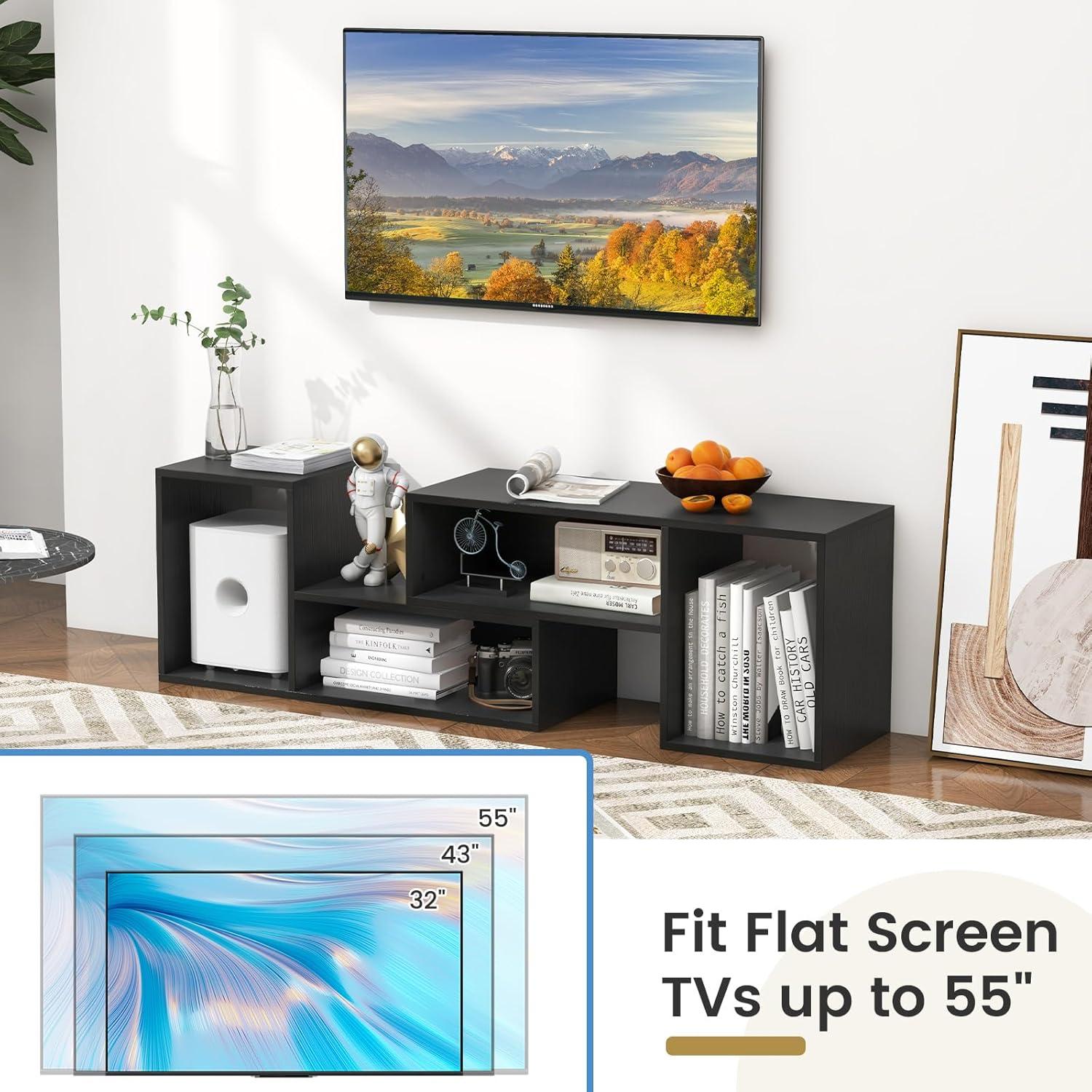 image:imageGiantex Bookshelf TV Stand for TVs up to 55 2 Pieces FreeCombination Entertainment Center with Storage Cubes Modern Media TV Console Table Open Storage Bookcase for Living Room Bedroom WhiteBlack