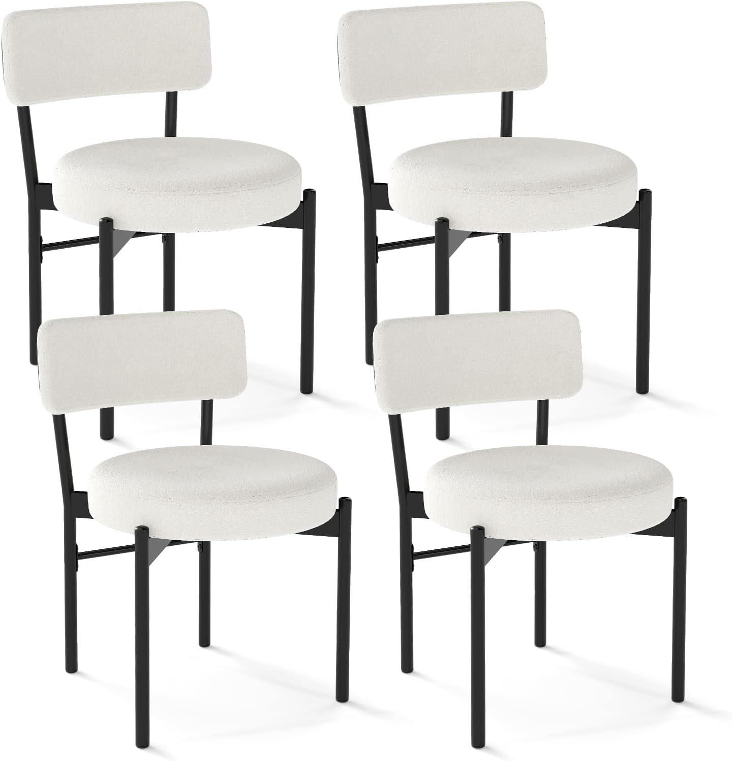 image:imageGiantex Boucle Dining Chairs Set of 2 Sherpa Upholstered Kitchen Chairs wCurved Backrest Padded Seat amp Metal Legs Modern Accent Armless Side Chairs for Dining Living Room RestaurantWhiteblack