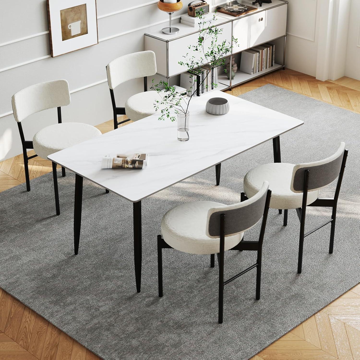 image:imageGiantex Boucle Dining Chairs Set of 2 Sherpa Upholstered Kitchen Chairs wCurved Backrest Padded Seat amp Metal Legs Modern Accent Armless Side Chairs for Dining Living Room RestaurantWhiteblack