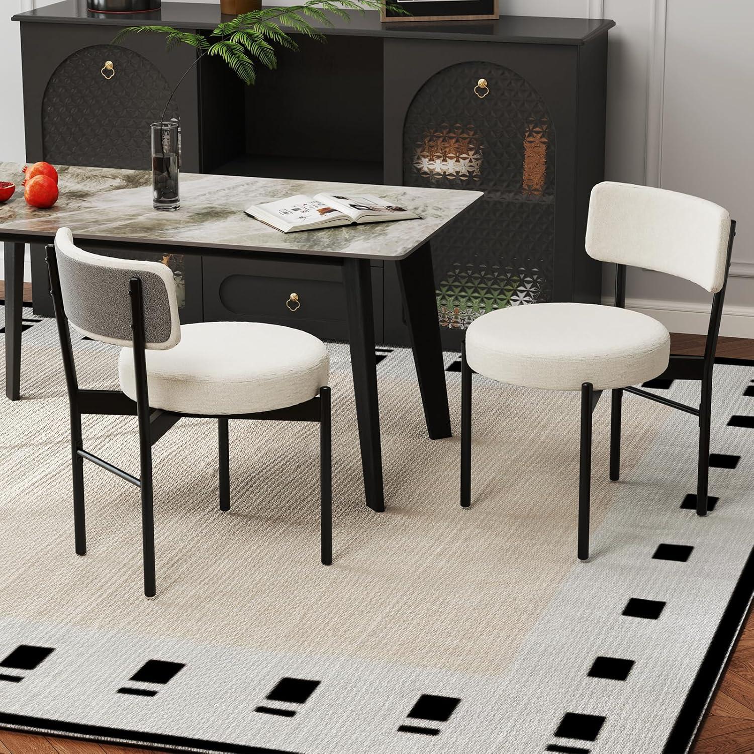 image:imageGiantex Boucle Dining Chairs Set of 2 Sherpa Upholstered Kitchen Chairs wCurved Backrest Padded Seat amp Metal Legs Modern Accent Armless Side Chairs for Dining Living Room RestaurantWhiteblack