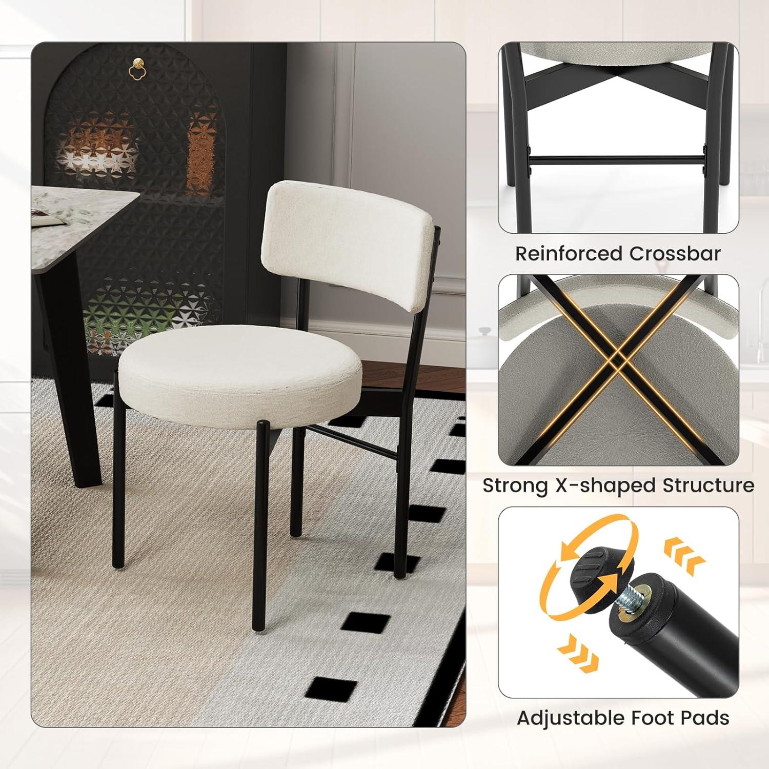 image:imageGiantex Boucle Dining Chairs Set of 2 Sherpa Upholstered Kitchen Chairs wCurved Backrest Padded Seat amp Metal Legs Modern Accent Armless Side Chairs for Dining Living Room RestaurantWhiteblack