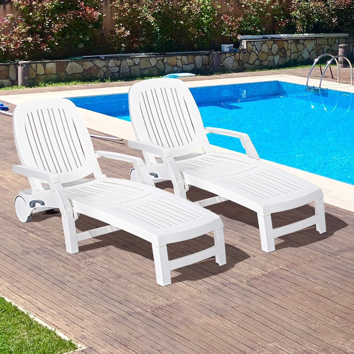 image:imageGiantex Chaise Lounge Outdoor 6 Adjustable Backrests Lounge Chair Recliner Outdoor Furniture for Patio Poolside Garden Foldable Sun Lounger with Wheels 2 BlackWhite