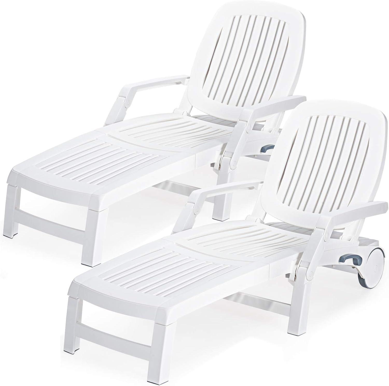 image:imageGiantex Chaise Lounge Outdoor 6 Adjustable Backrests Lounge Chair Recliner Outdoor Furniture for Patio Poolside Garden Foldable Sun Lounger with Wheels 2 BlackWhite