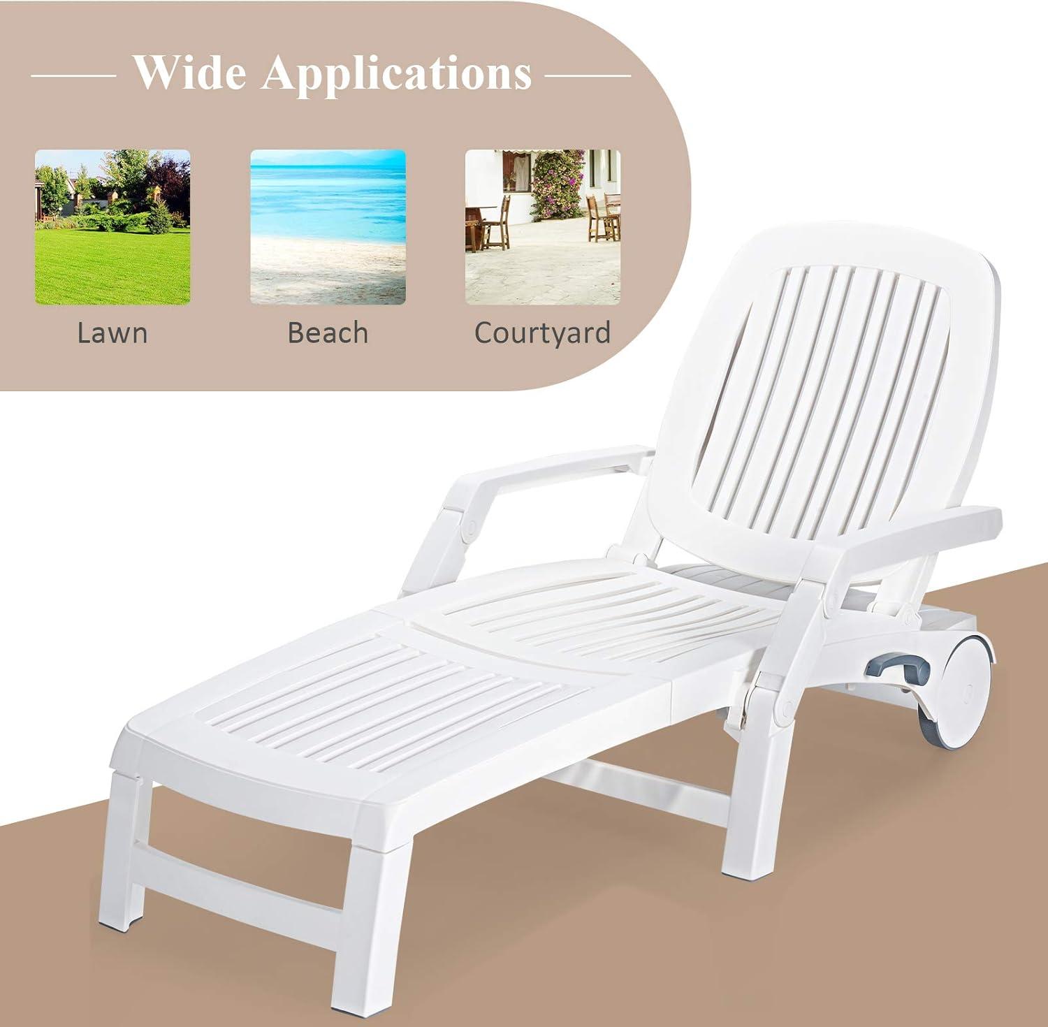 image:imageGiantex Chaise Lounge Outdoor 6 Adjustable Backrests Lounge Chair Recliner Outdoor Furniture for Patio Poolside Garden Foldable Sun Lounger with Wheels 2 BlackWhite