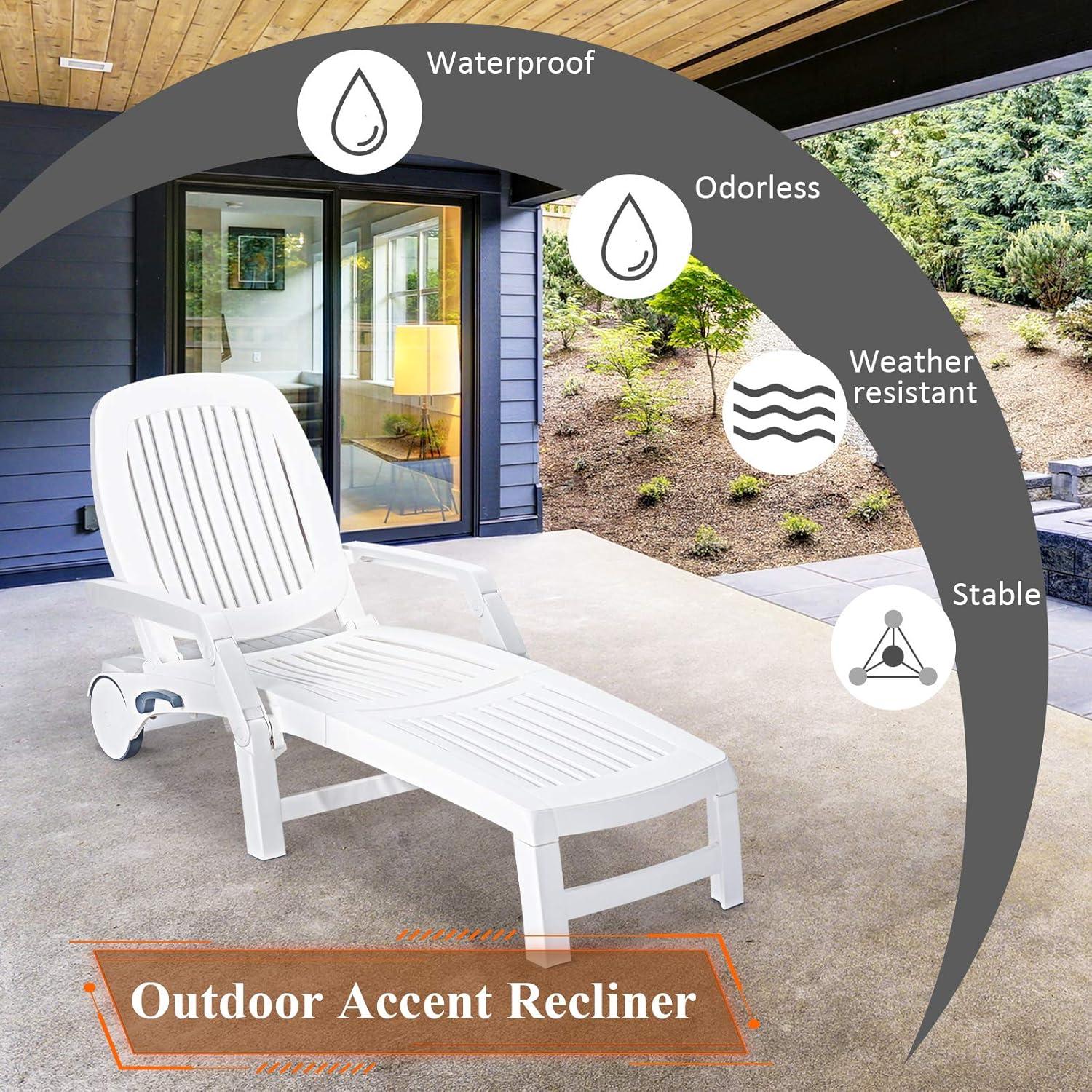 image:imageGiantex Chaise Lounge Outdoor 6 Adjustable Backrests Lounge Chair Recliner Outdoor Furniture for Patio Poolside Garden Foldable Sun Lounger with Wheels 2 BlackWhite