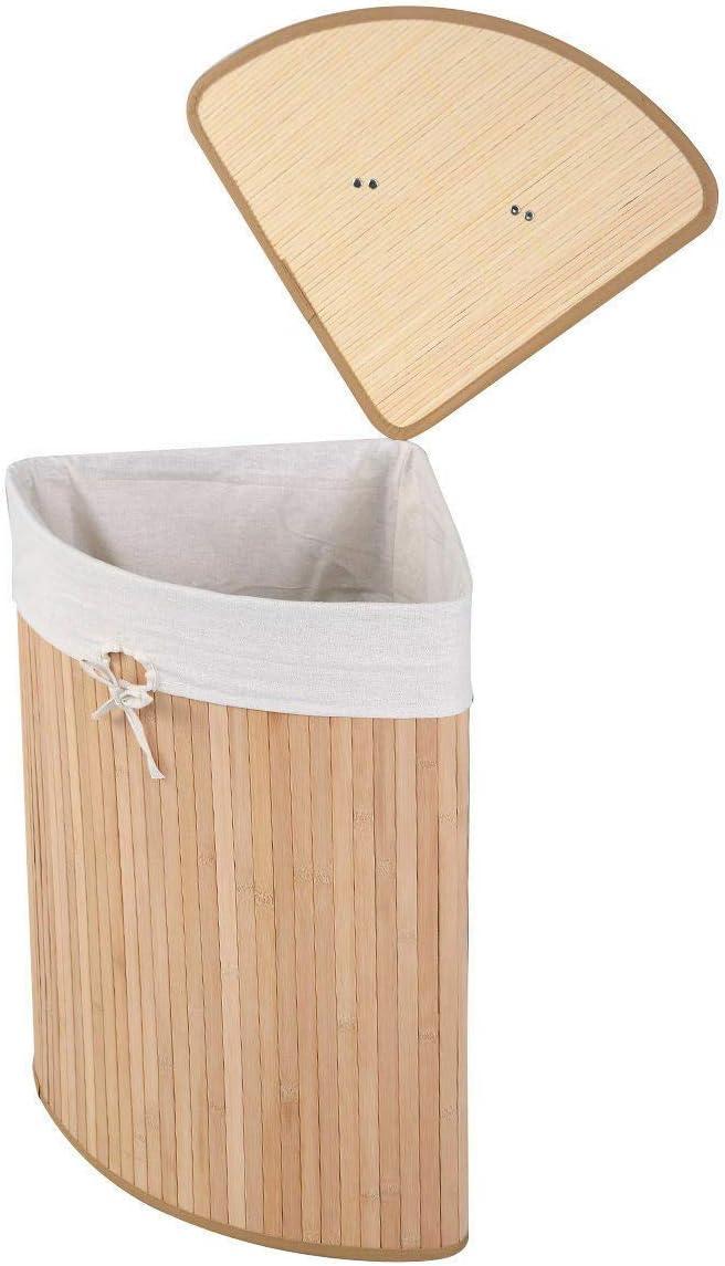 image:imageGiantex Corner Laundry Hamper with Lid Bamboo Laundry Basket with Removable Liner and Handle Clothes Basket for Cloth Organize Clothes Storage Bin for Bedroom Laundry Living Room Beige