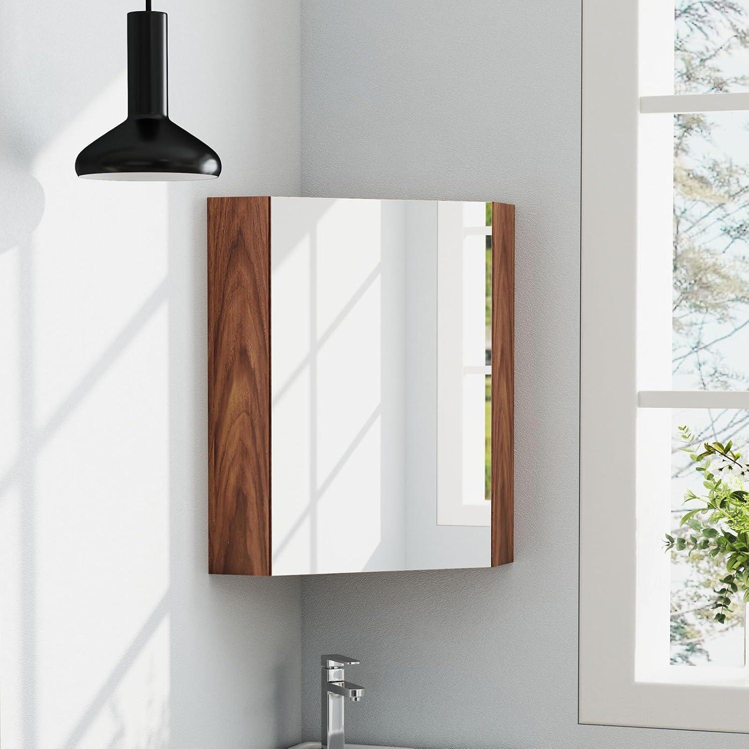 image:imageGiantex Corner Medicine Cabinet 235 Over The Toilet Storage Cabinet with Mirror Door Adjustable Shelf Clear Reflection SpaceSaving Mirrored Cabinet Bathroom Wall Cabinet for Entryway BrownBrown