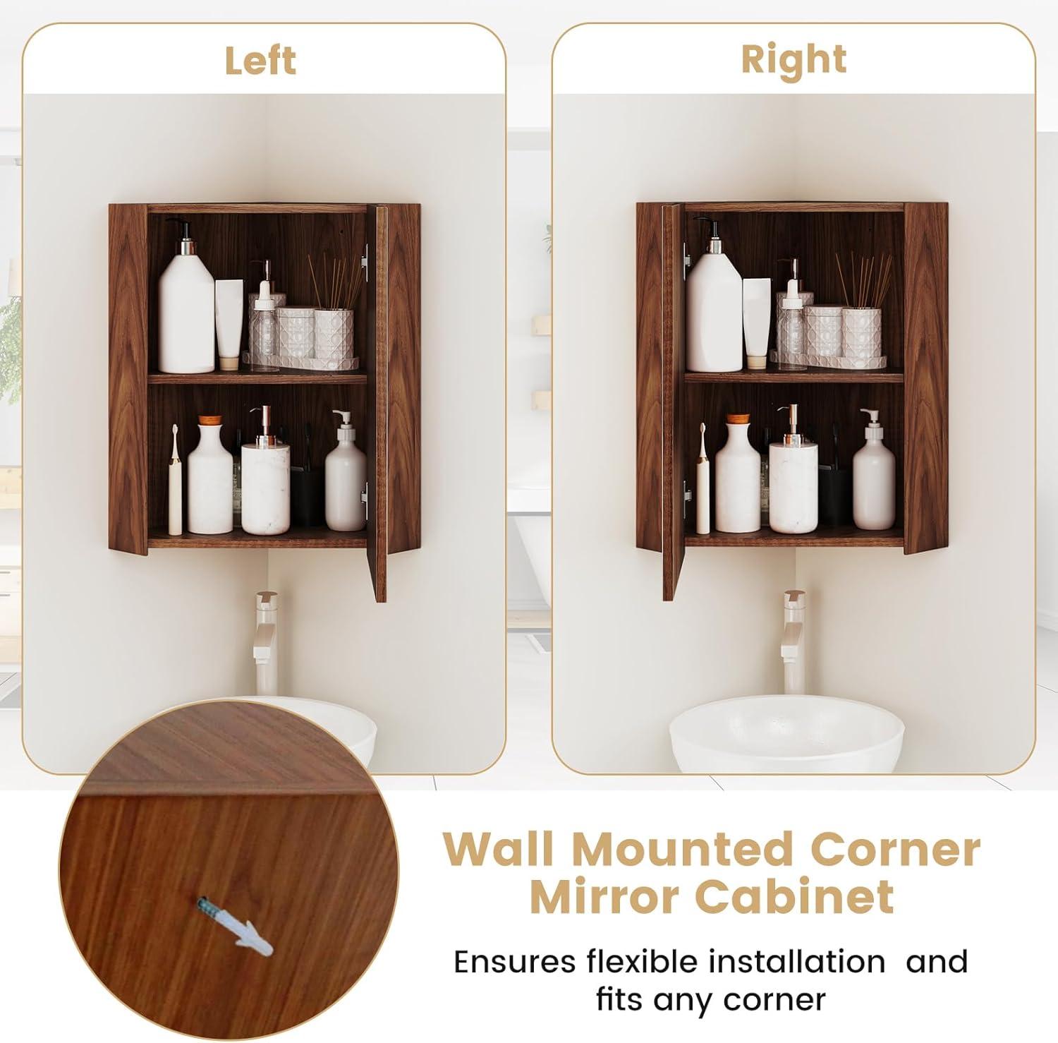 image:imageGiantex Corner Medicine Cabinet 235 Over The Toilet Storage Cabinet with Mirror Door Adjustable Shelf Clear Reflection SpaceSaving Mirrored Cabinet Bathroom Wall Cabinet for Entryway BrownBrown